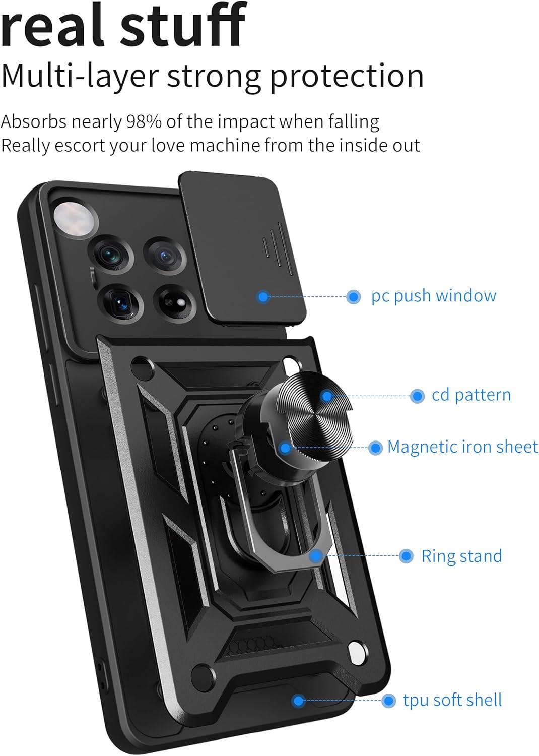 iTape Shockproof phone case for one plus 12 5G, with sliding window back cover, ring buckle holder, magnetic phone case car mount zhij Rose Gold