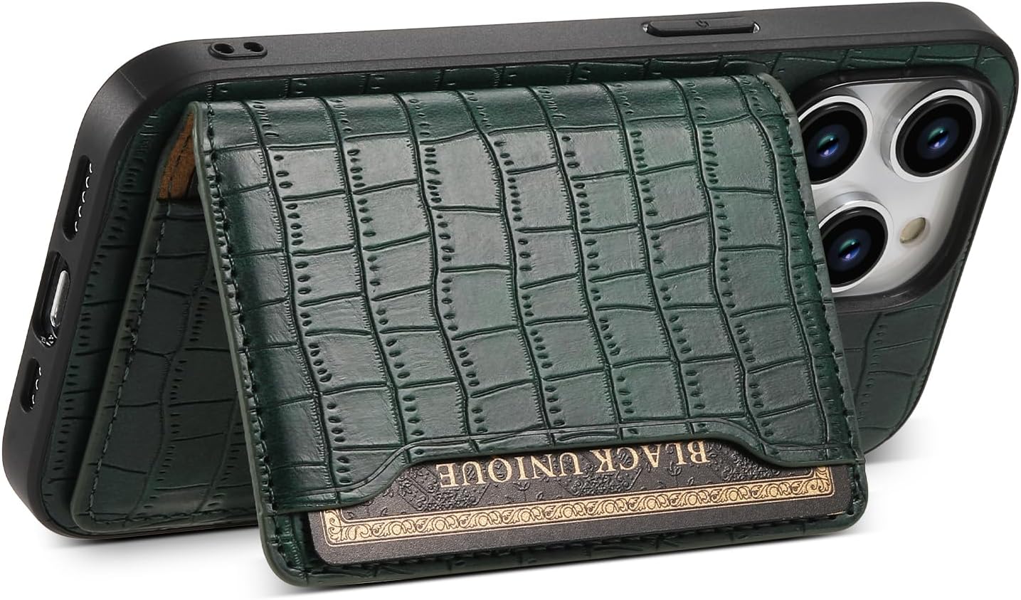 Crocodile pattern phone case suitable for iPhone 15 Pro max, magnetic card holder holder card slot phone case, Green