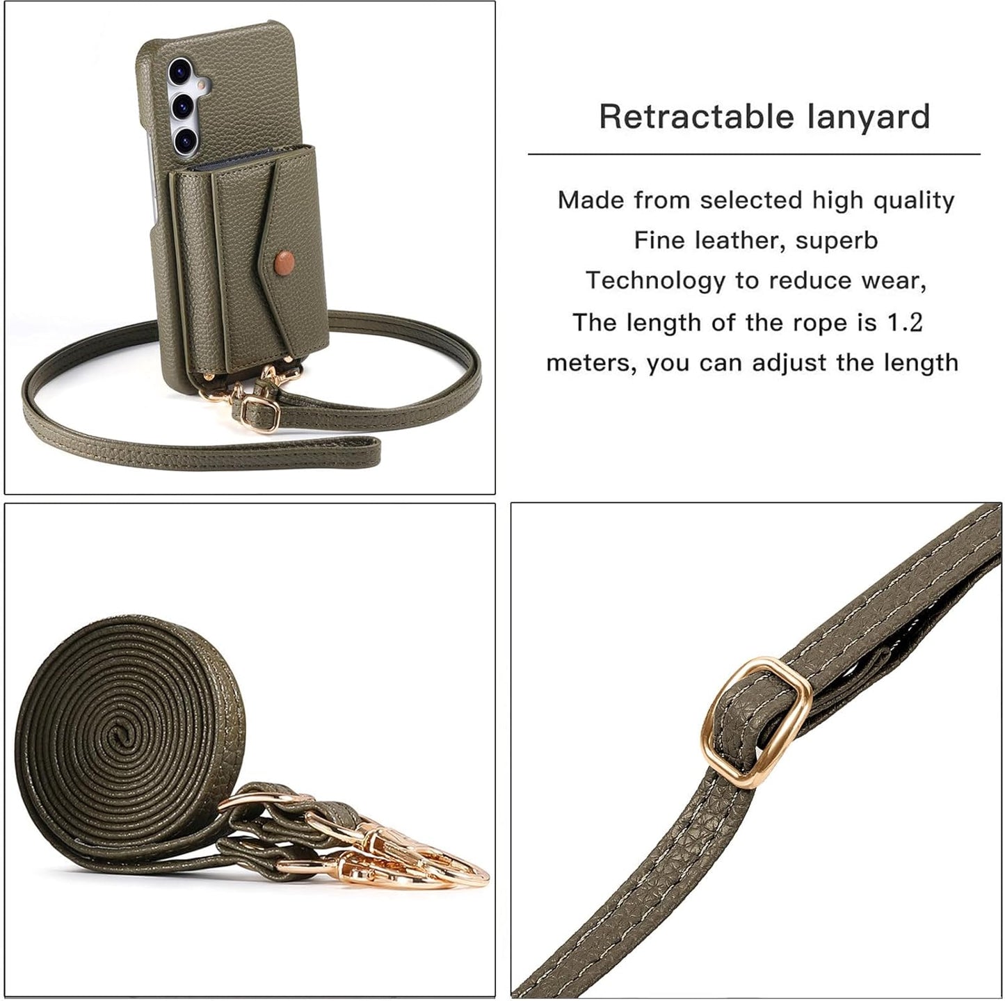 iTape Card Holder Wallet Phone Case for Samsung Galaxy A54 5G, Shockproof Ultra-thin Phone Case, Makeup Mirror with Crossbody Strap Brown