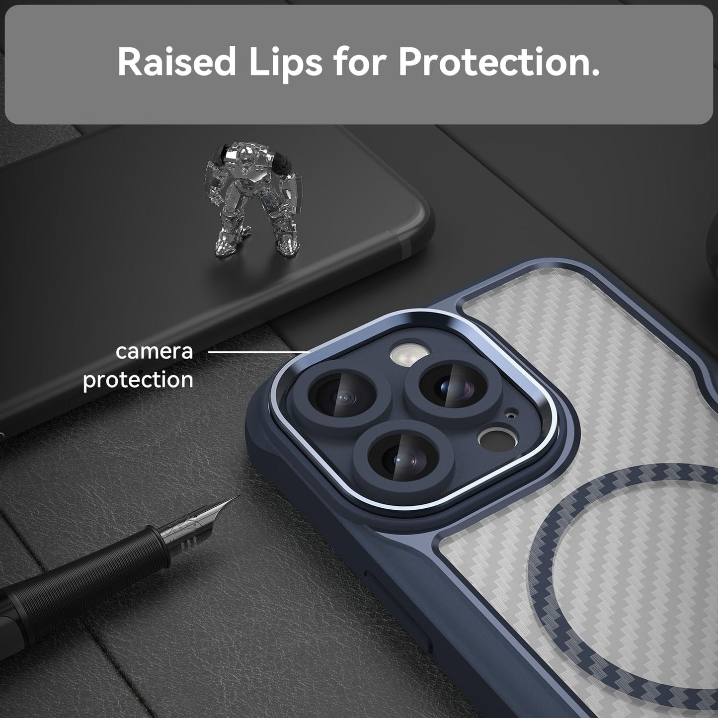 Magnetic carbon fibre case for iPhone 16 Pro max, support wireless charging, carbon fibre shockproof slim case Black