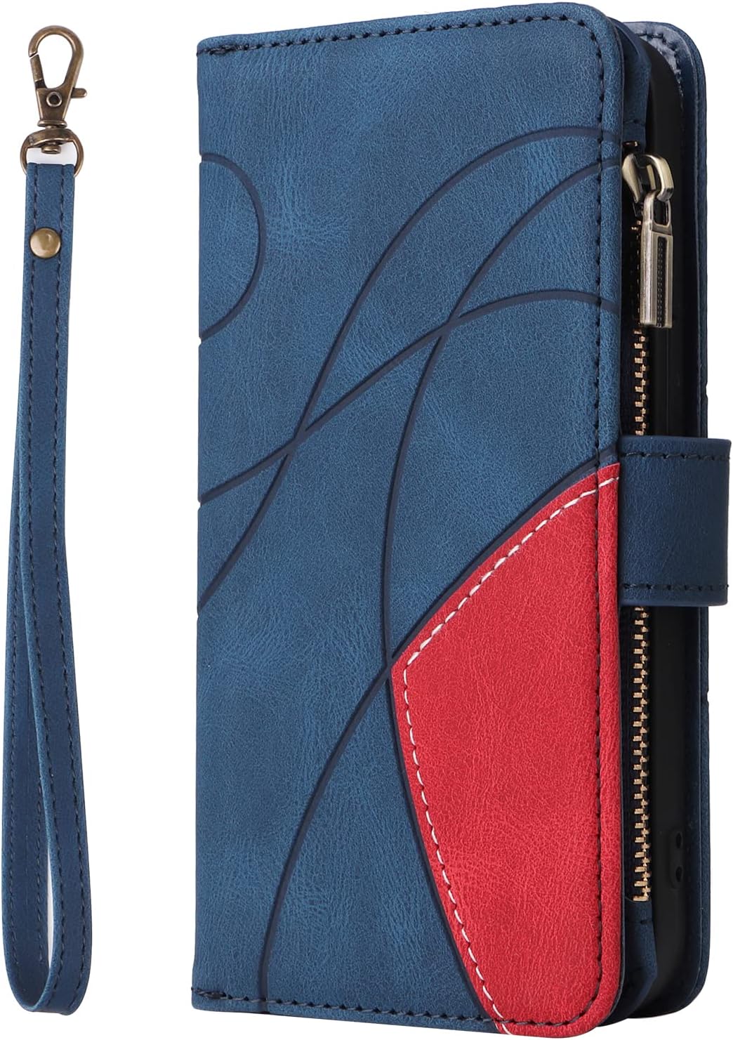 iTape 9 Card Slots Phone Case for Xiaomi POCO X6 PRO 5G, Zipper Wallet, Dual Color Stitching Color Flip Stand Card Slots Cash Clip Shockproof, Wrist Strap Black