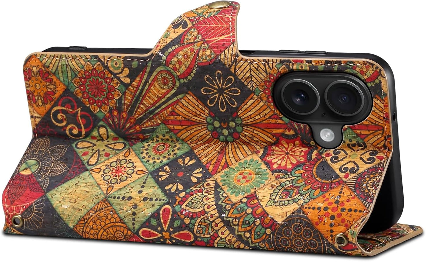 Retro Floral Pattern Phone Case for iPhone 16 Plus, Soft Touch Flip Stand Phone Case, Wallet Card Slot, Compatible with iPhone 16 Plus