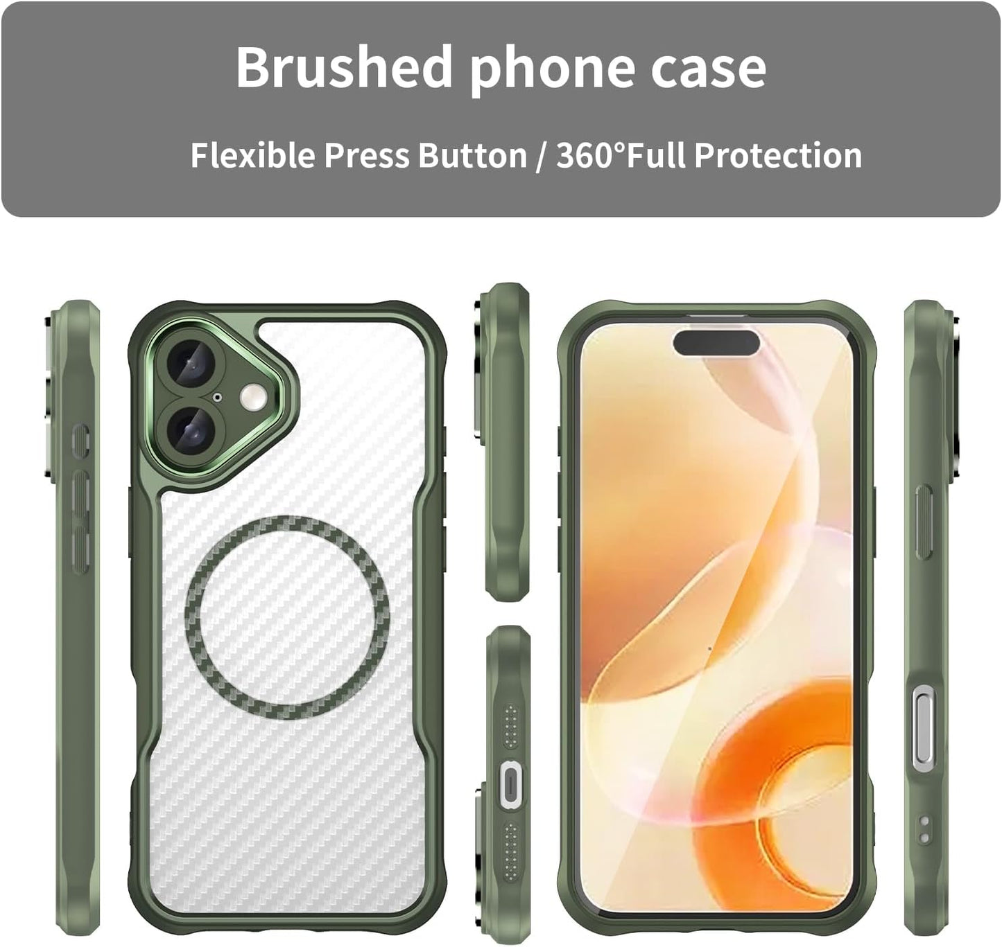Magnetic carbon fibre case for iPhone 16 Plus, support wireless charging, carbon fibre shockproof slim case Black