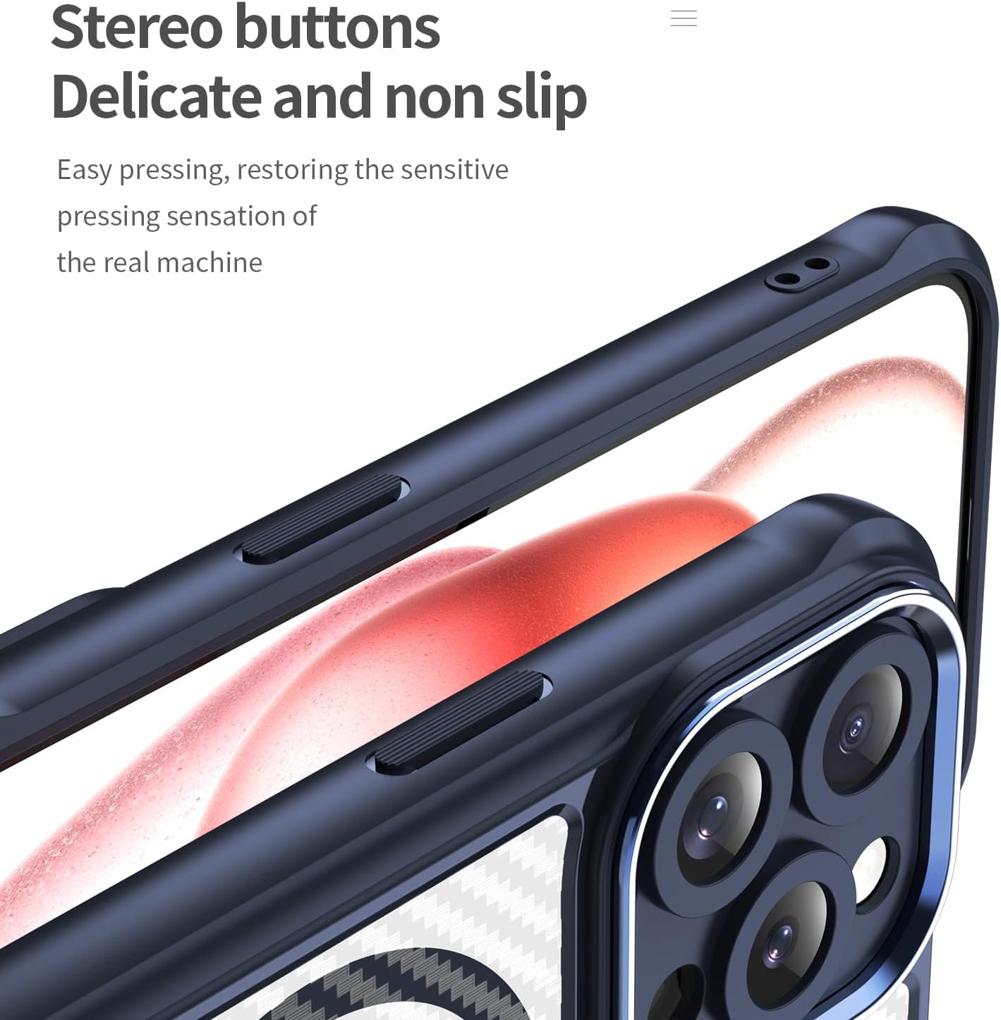 Magnetic carbon fibre case for iPhone 15 Pro, support wireless charging, carbon fibre shockproof slim case Blue