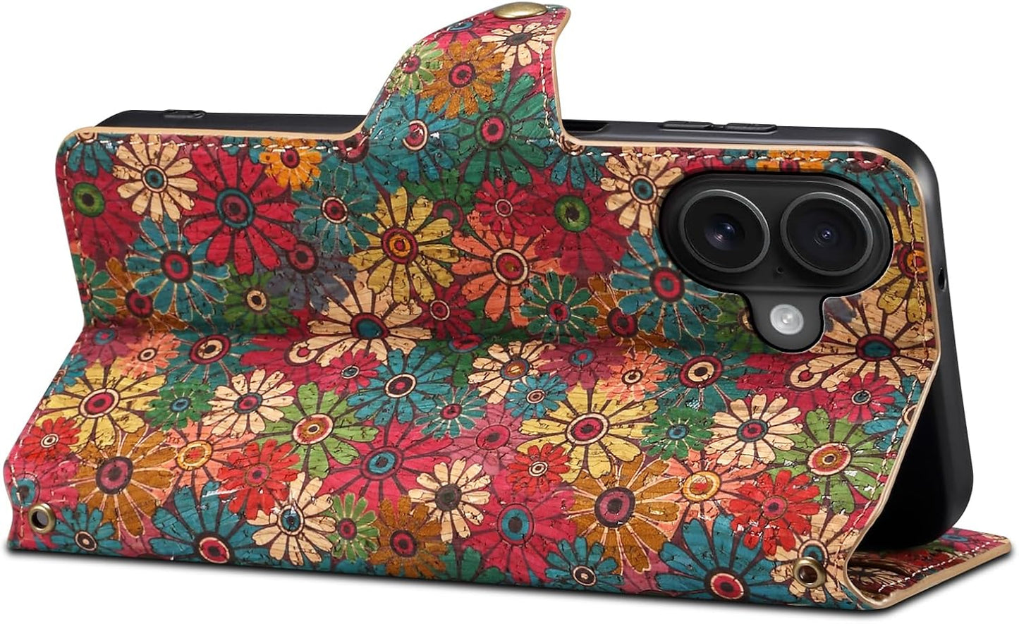 Retro Floral Pattern Phone Case for iPhone 16 Plus, Soft Touch Flip Stand Phone Case, Wallet Card Slot, Compatible with iPhone 16 Plus