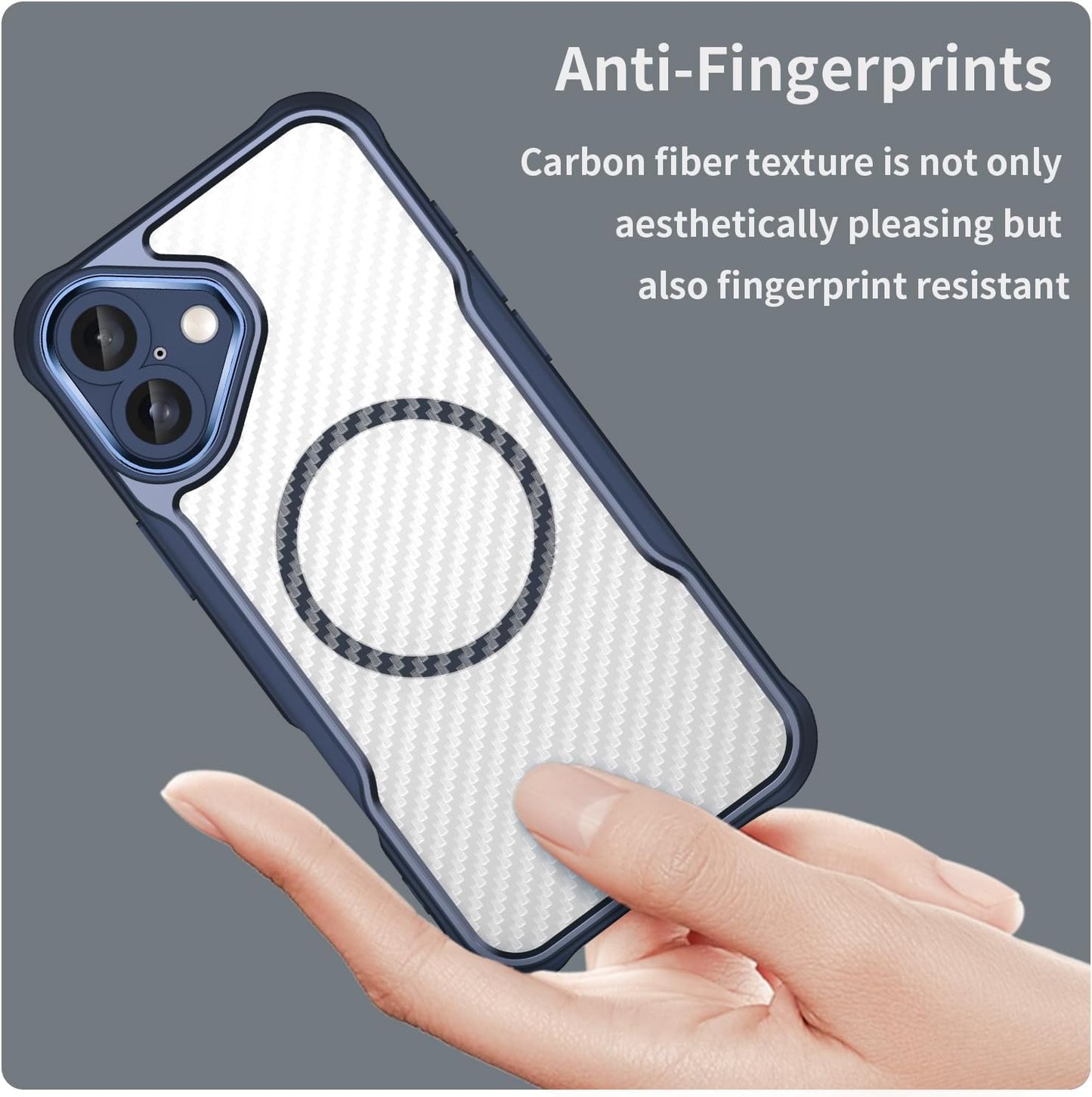 Magnetic carbon fibre case for iPhone 16 Plus, support wireless charging, carbon fibre shockproof slim case Black