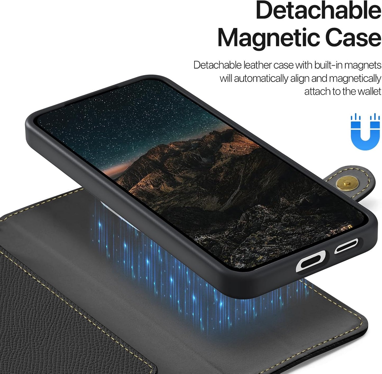 iTape Two-in-one magnetic mobile phone case for Samsung Galaxy S25 Edge, wallet-style mobile phone case with silicone shockproof protective shell supports wireless charging Light Blue