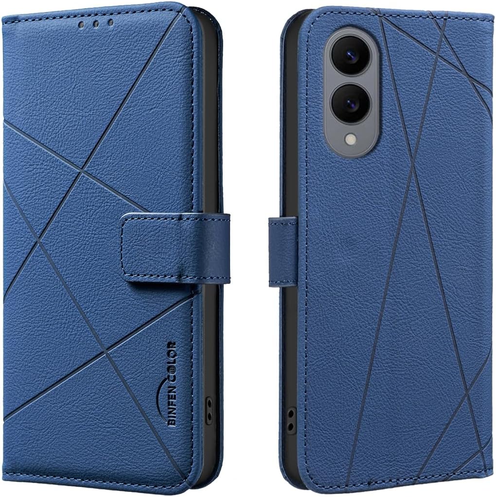 iTape Wallet phone case for Samsung Galaxy S25 Edge, RFID anti-theft wallet, pressed edge leather case flip cover stand Blue