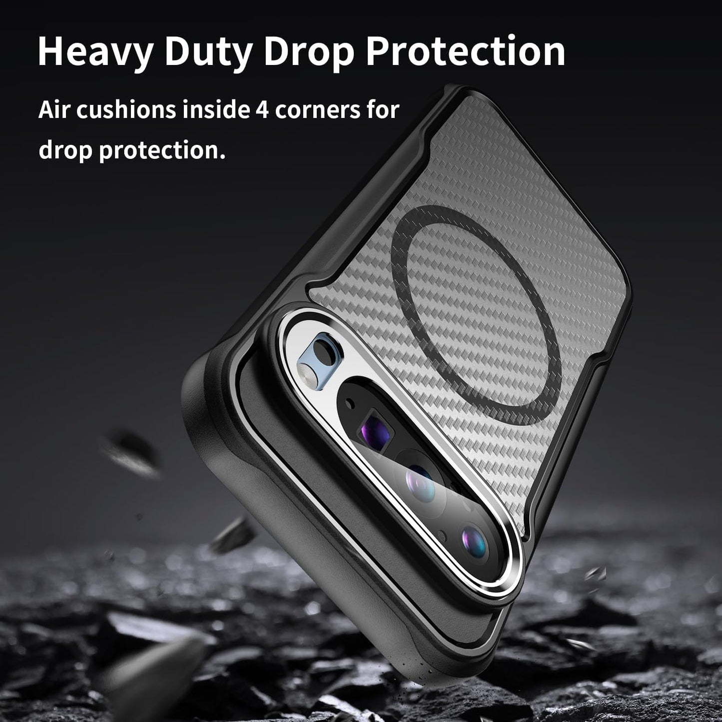 iTape Magnetic carbon fibre case for Google Pixel 9 Pro, support wireless charging, carbon fibre shockproof slim case Black