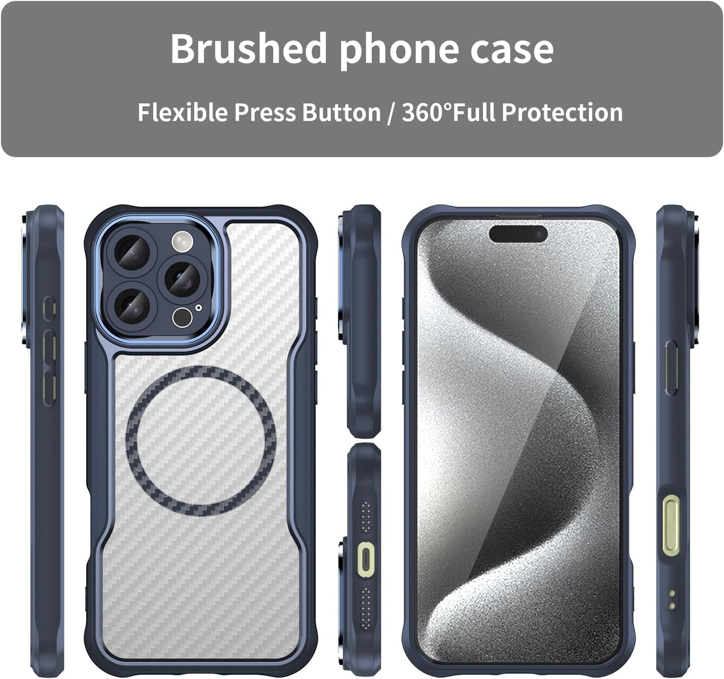 Magnetic carbon fibre case for iPhone 16 Pro max, support wireless charging, carbon fibre shockproof slim case Black