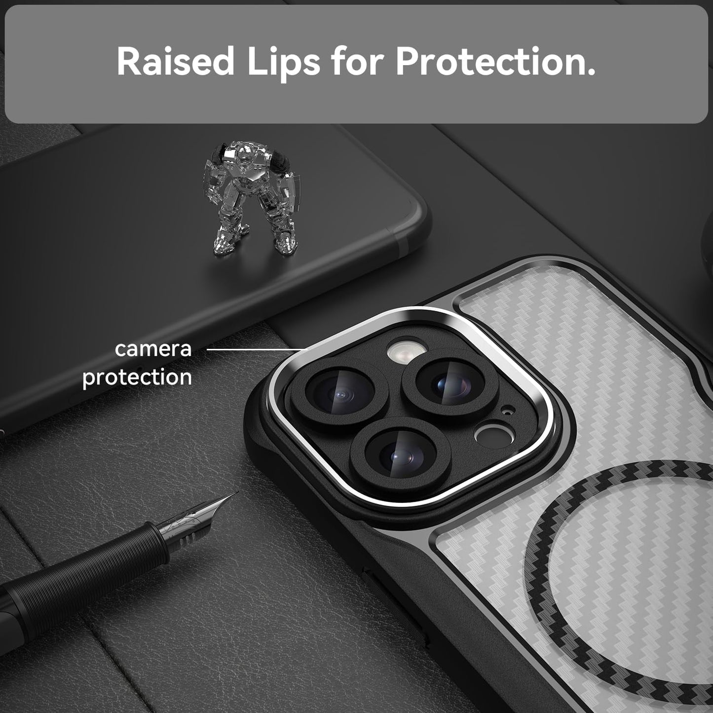 Magnetic carbon fibre case for iPhone 16 Pro max, support wireless charging, carbon fibre shockproof slim case Black