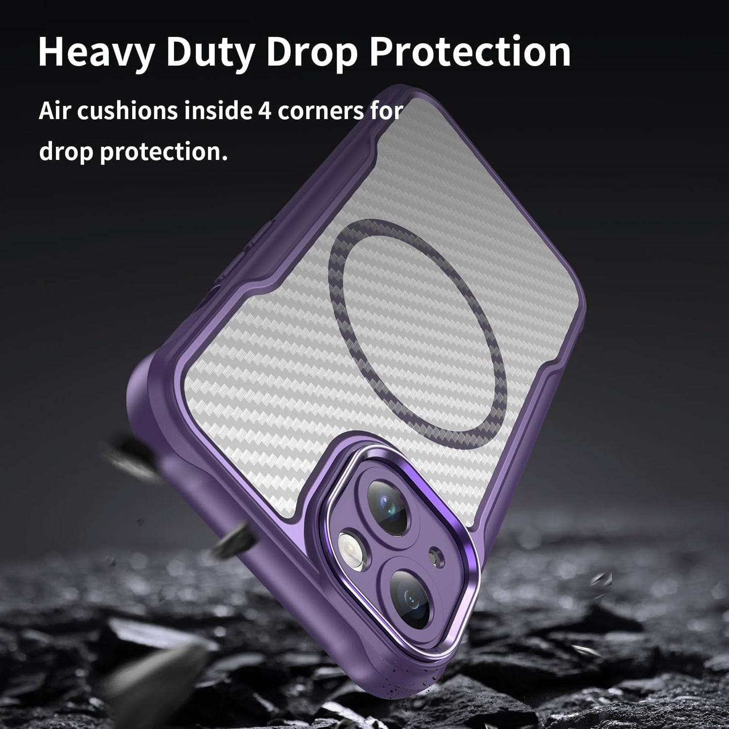 Magnetic carbon fibre case for iPhone 13, support wireless charging, carbon fibre shockproof slim case Purple