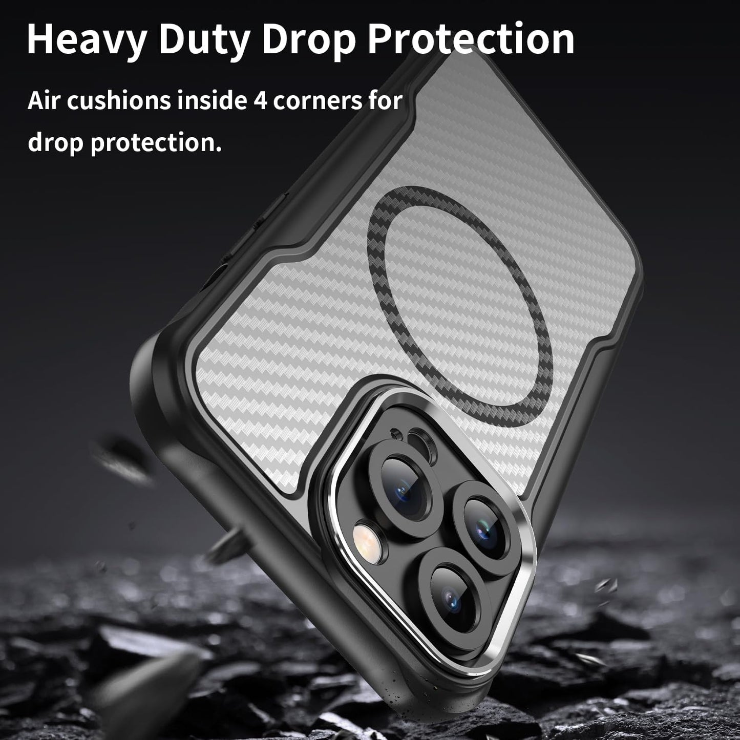 Magnetic carbon fibre case for iPhone 14 Pro max, support wireless charging, carbon fibre shockproof slim case Green
