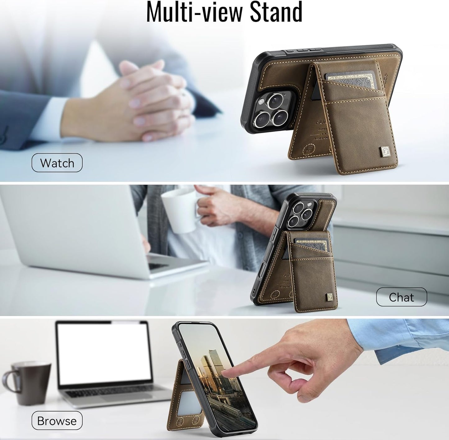 Up and down card holder mobile phone case suitable for iPhone 16 Pro, RFID (anti-theft), supports car magnetic suction function, card slot wallet holder Blue