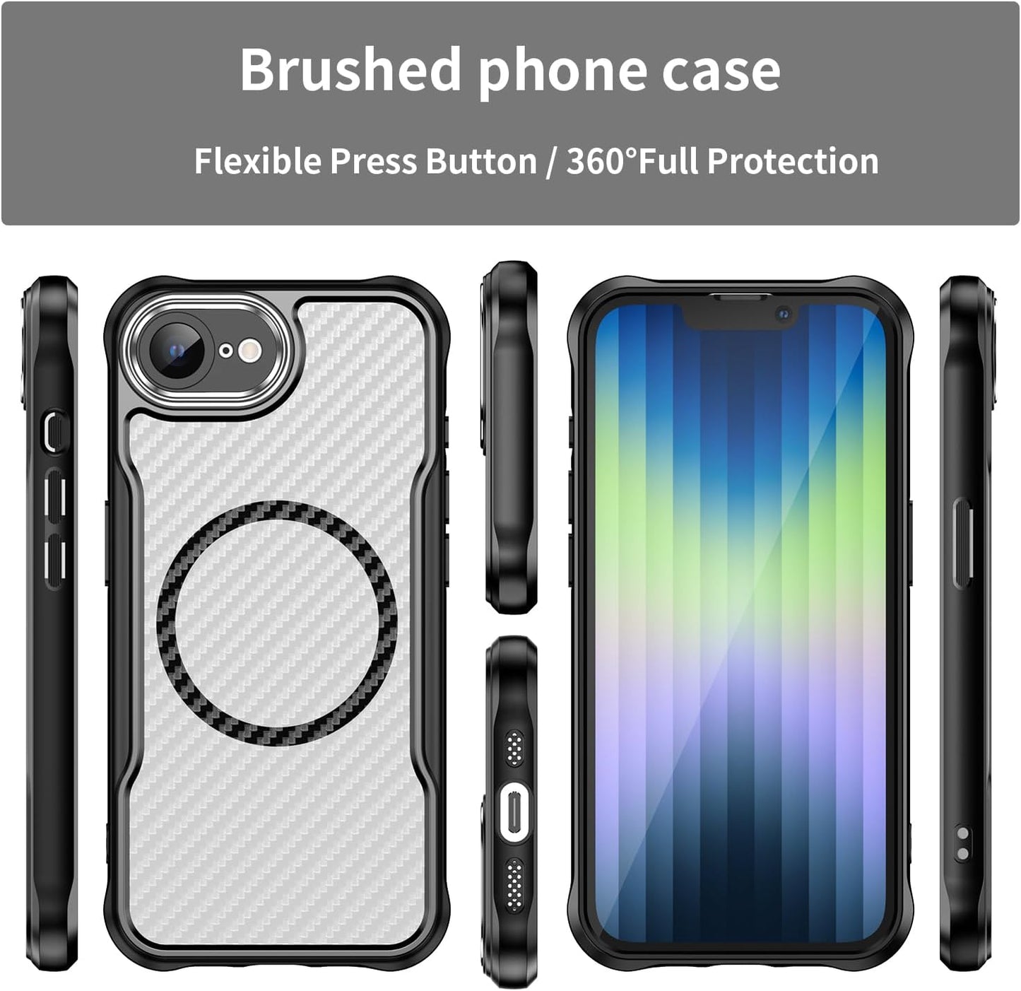 Magnetic carbon fibre case for iPhone 16E, support wireless charging, carbon fibre shockproof slim case Purple