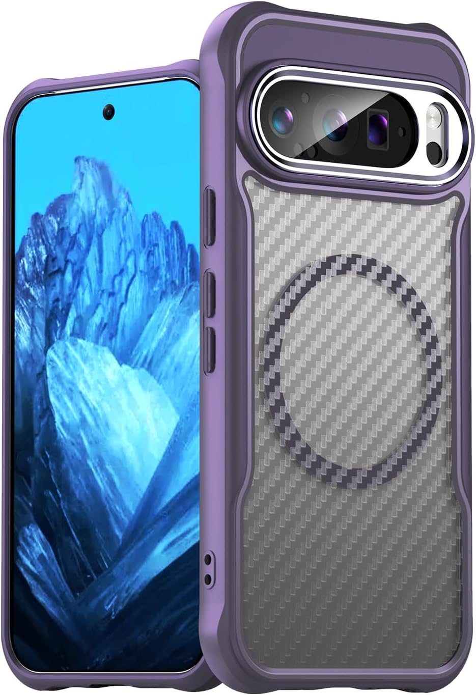 iTape Magnetic carbon fibre case for Google Pixel 9 Pro, support wireless charging, carbon fibre shockproof slim case Black