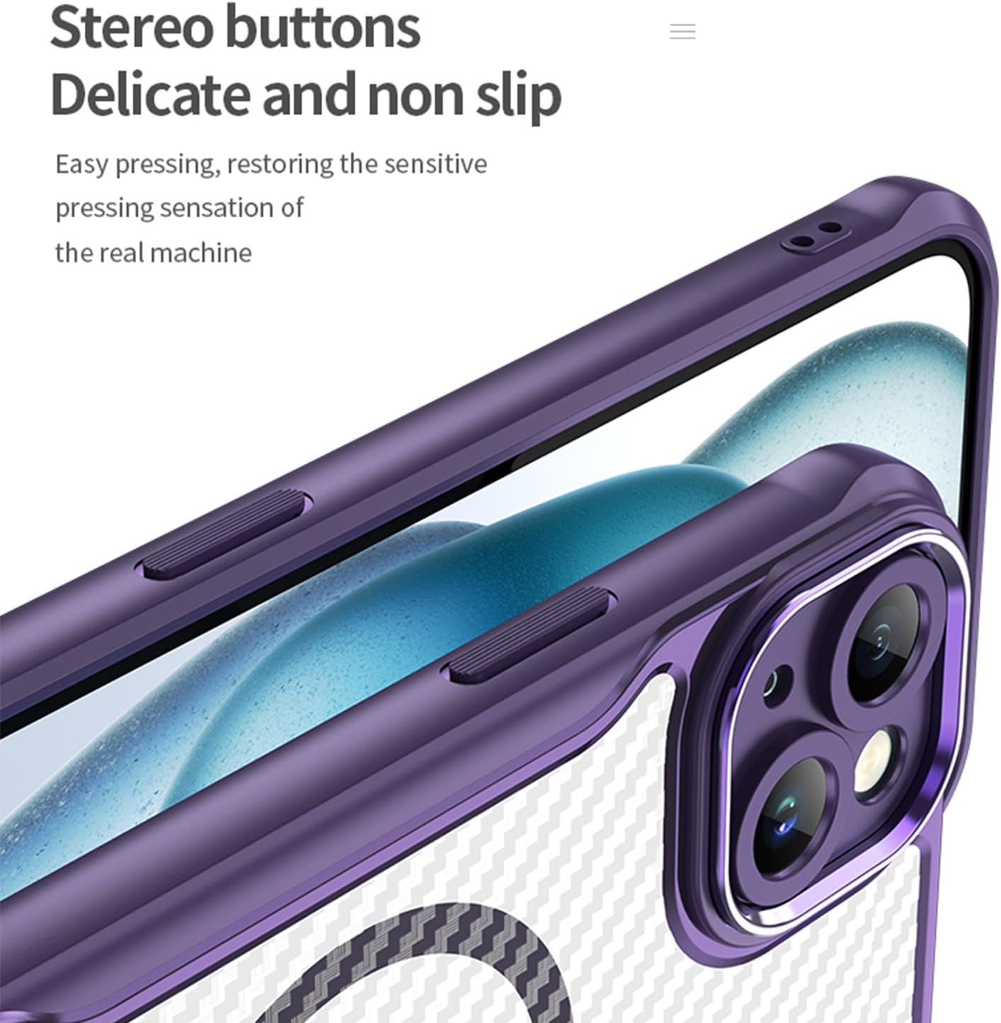 Magnetic carbon fibre case for iPhone 15 Plus, support wireless charging, carbon fibre shockproof slim case Black