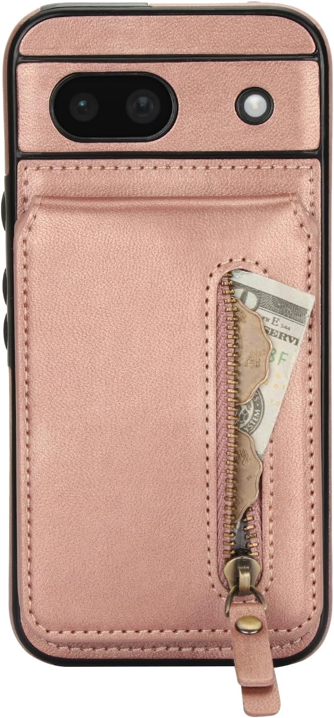 iTape Magnetic card holder phone case suitable for Google Pixel 8A, zipper magnetic split magnetic wallet with adjustable bracket Black
