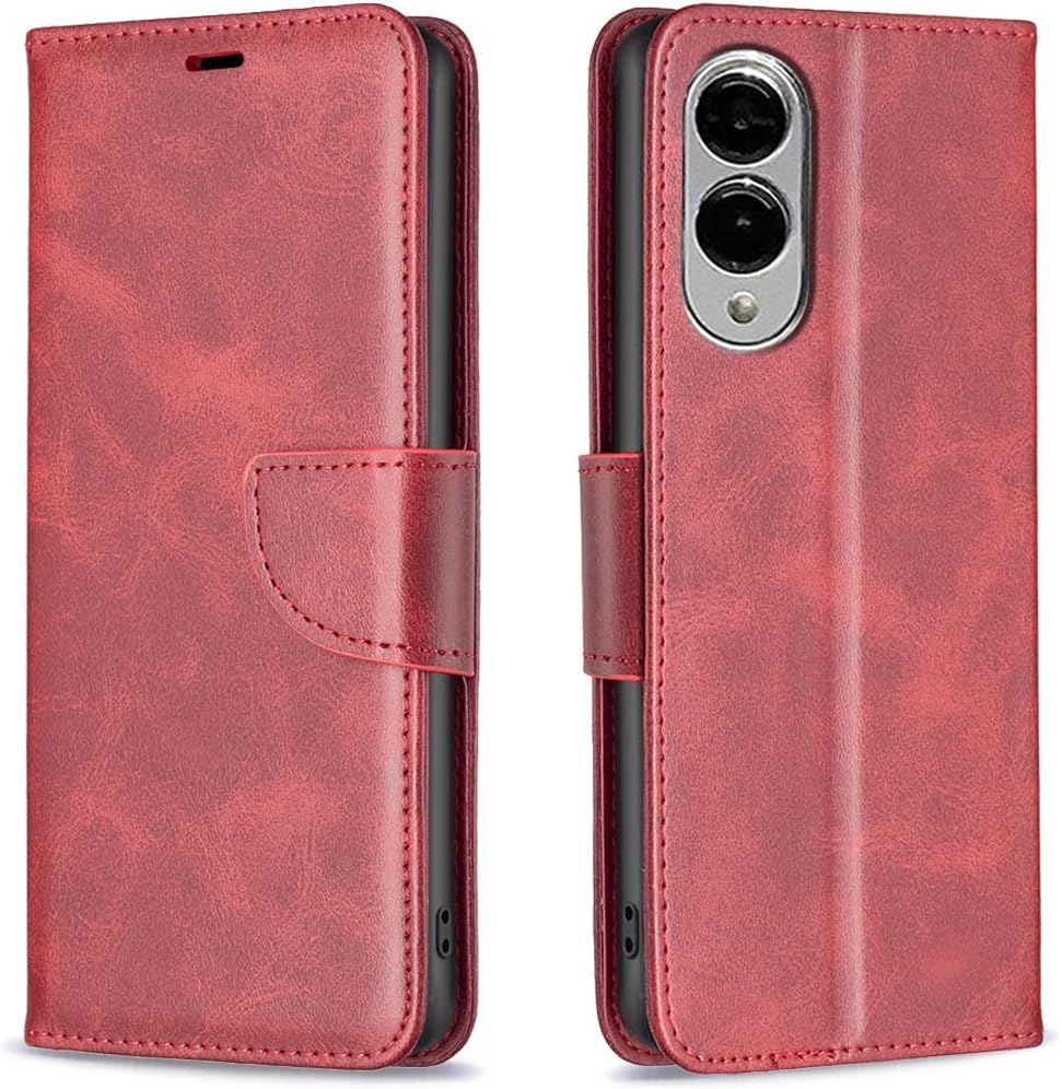 iTape Solid lambskin leather phone case for Samsung Galaxy S25 Edge, snap wallet style case, flip stand shock protection Brown