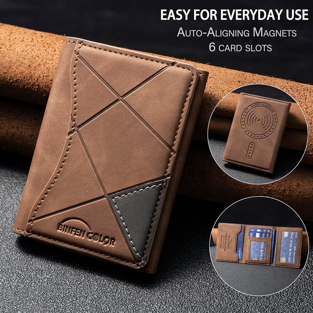 iTape Leather Magnetic Phone Wallet Compatible with Various Phone Models Android and iOS, Ultra-thin Trifold Wallet Card Holder Flip Stand Purple