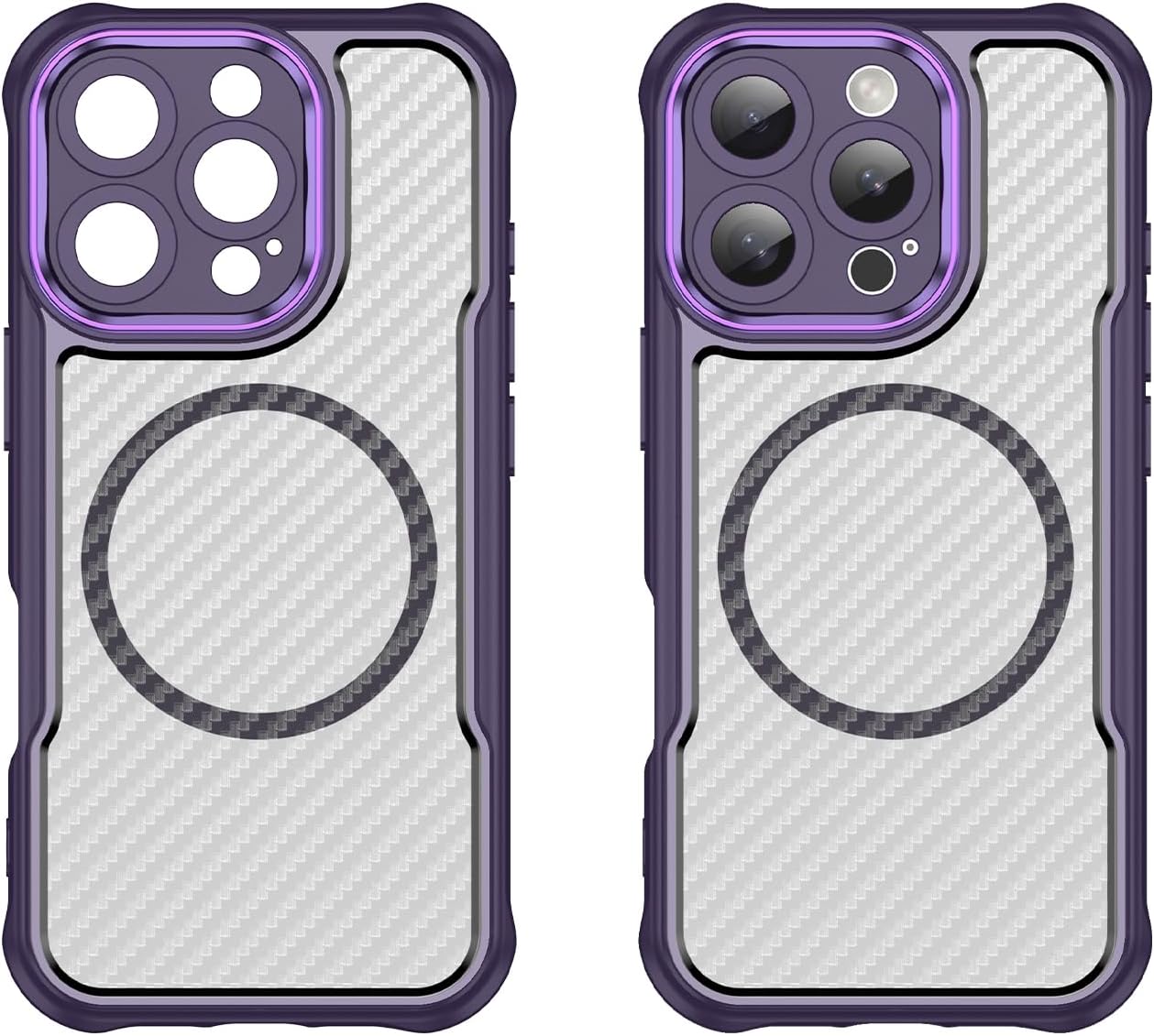 Magnetic carbon fibre case for iPhone 16 Pro, support wireless charging, carbon fibre shockproof slim case Purple