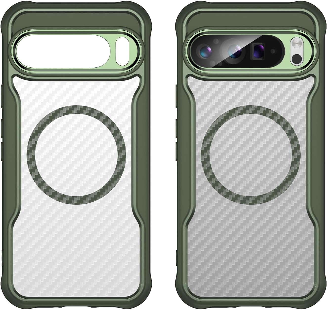 iTape Magnetic carbon fibre case for Google Pixel 9 Pro XL 5G, support wireless charging, carbon fibre shockproof slim case Green