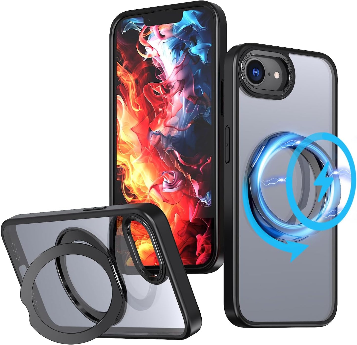 Magnetic phone case for iPhone 16E, 360° rotating bracket supports wireless charging, shockproof ultra-thin shell Gray