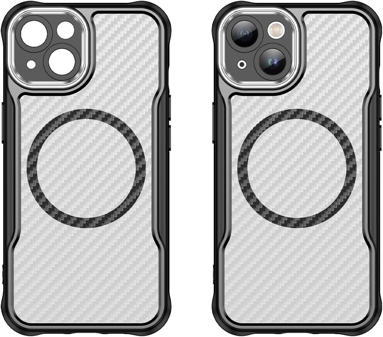 Magnetic carbon fibre case for iPhone 14, support wireless charging, carbon fibre shockproof slim case Black