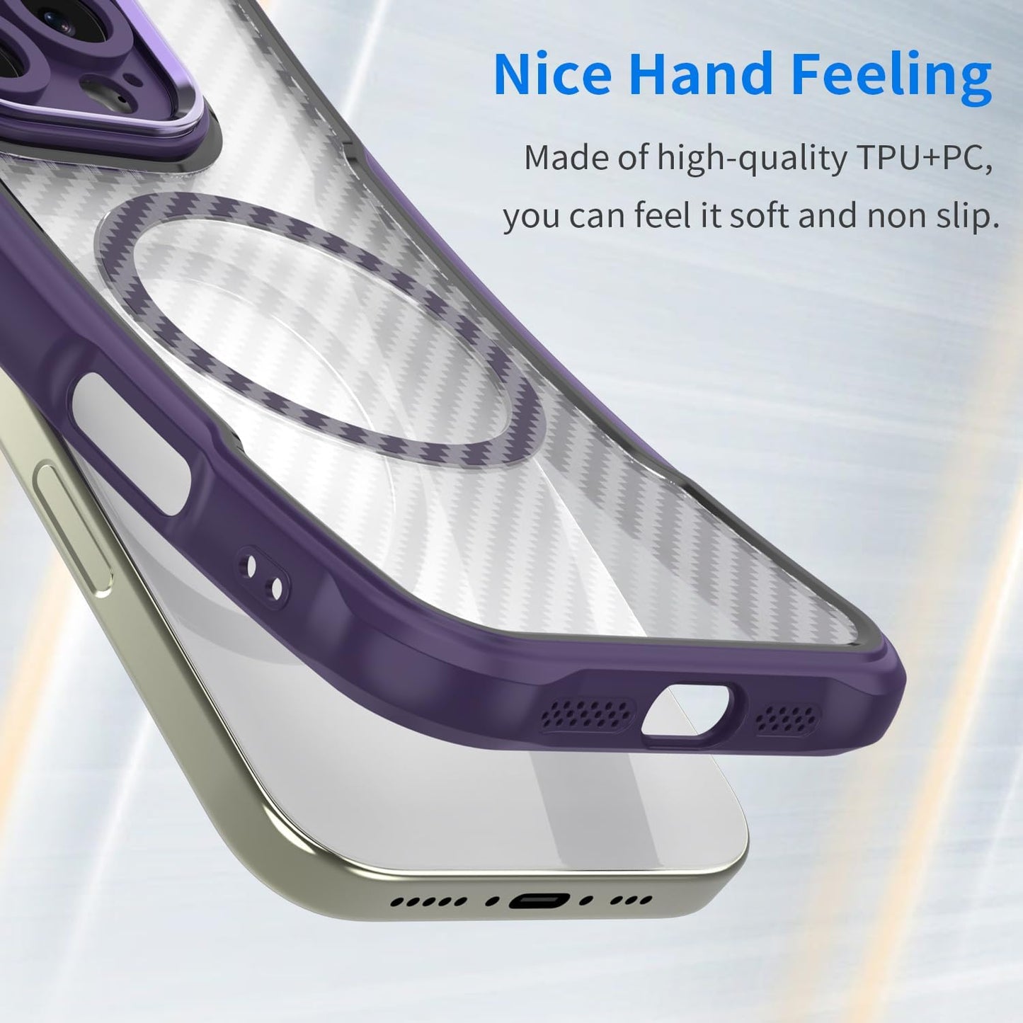 Magnetic carbon fibre case for iPhone 14 Pro max, support wireless charging, carbon fibre shockproof slim case Green