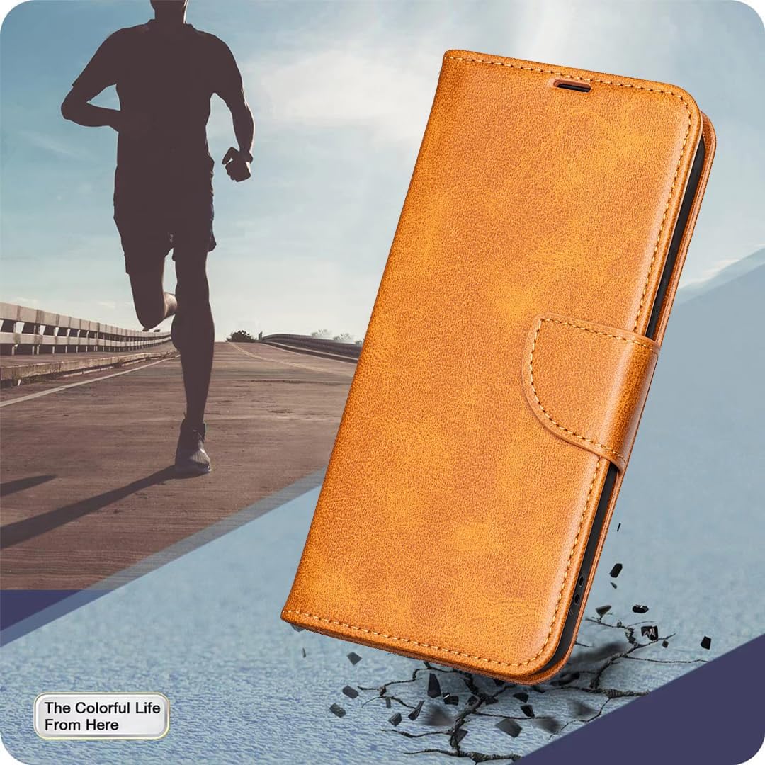 iTape Solid lambskin leather phone case for Samsung Galaxy S25 Edge, snap wallet style case, flip stand shock protection Brown