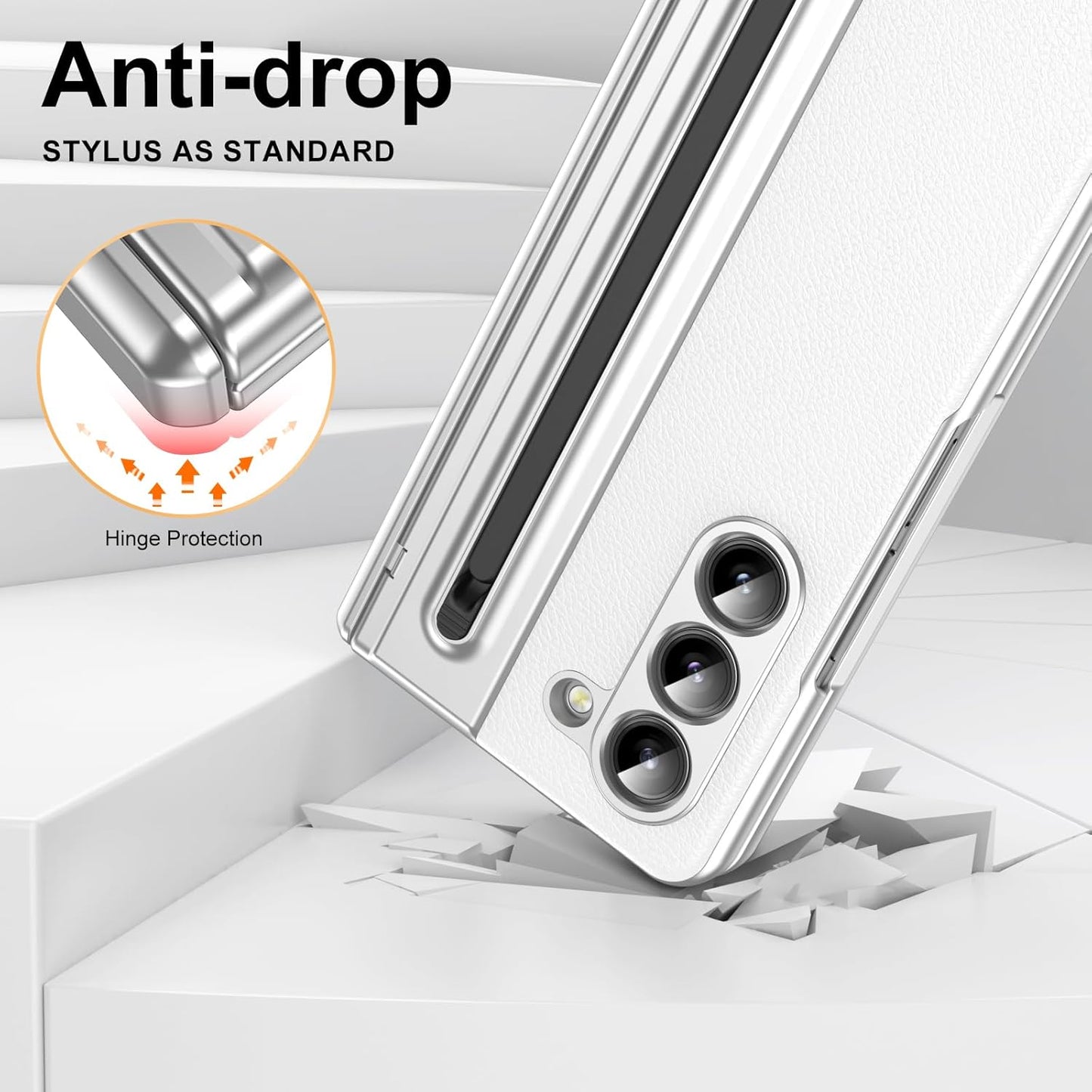 Lightweight phone case for Samsung Galaxy Z Fold5, hinged case supports wireless charging with lens protection, screen protector, complimentary stylus, drop-proof and fingerprint resistant