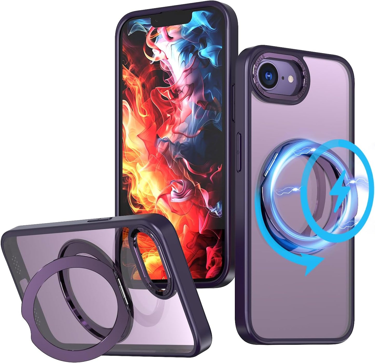 Magnetic phone case for iPhone 16E, 360° rotating bracket supports wireless charging, shockproof ultra-thin shell Gray