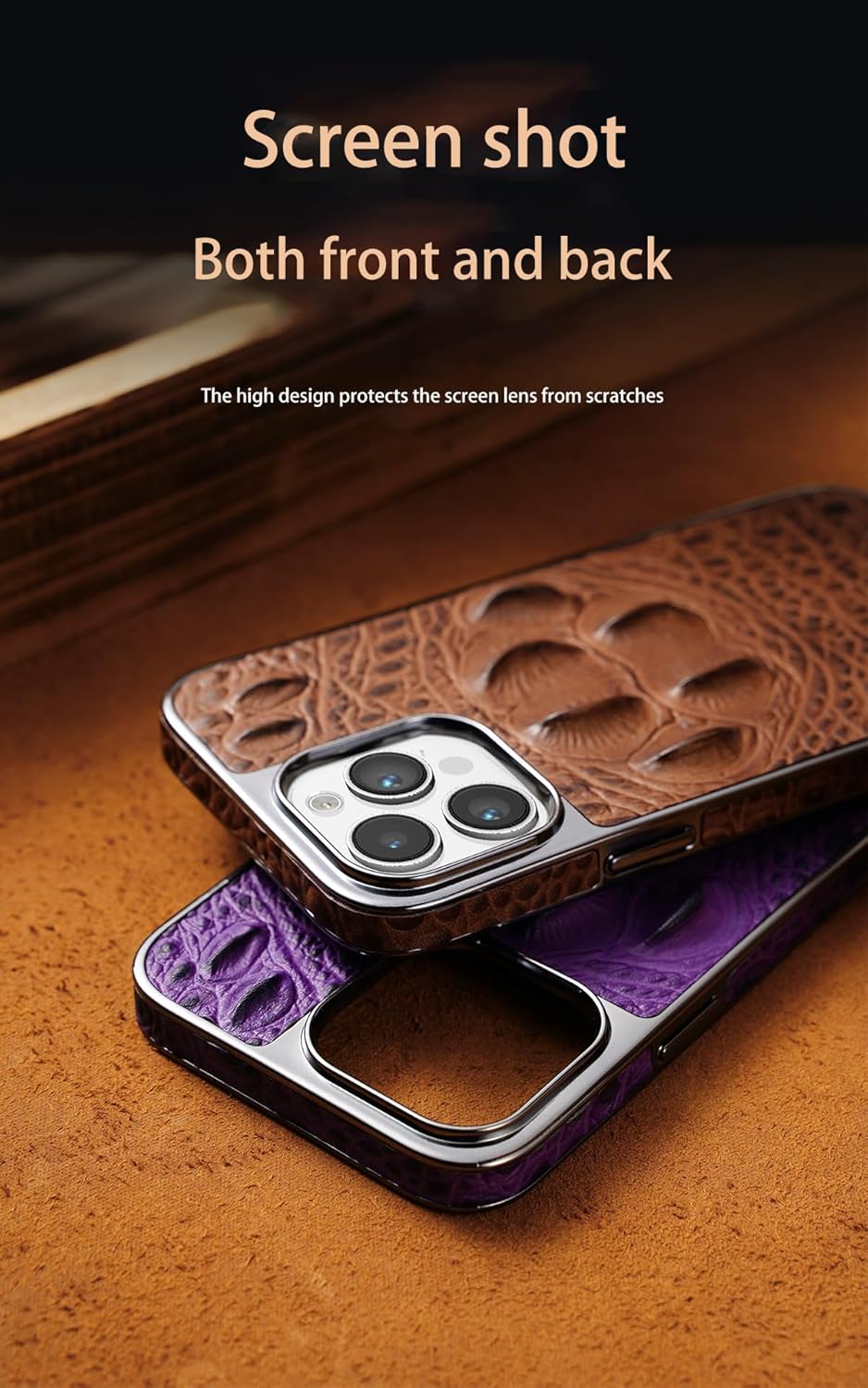 Crocodile pattern phone case for iPhone 15 Pro max, shockproof and drop-proof phone case, genuine leather crocodile pattern phone protective case Black