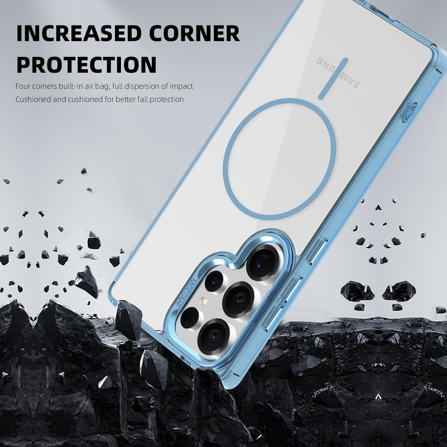 iTape Magnetic transparent phone case for Samsung Galaxy S25 Ultra, supports wireless charging, military-grade drop-proof, Car magnetic bracket 2 in 1 magnetic card holder