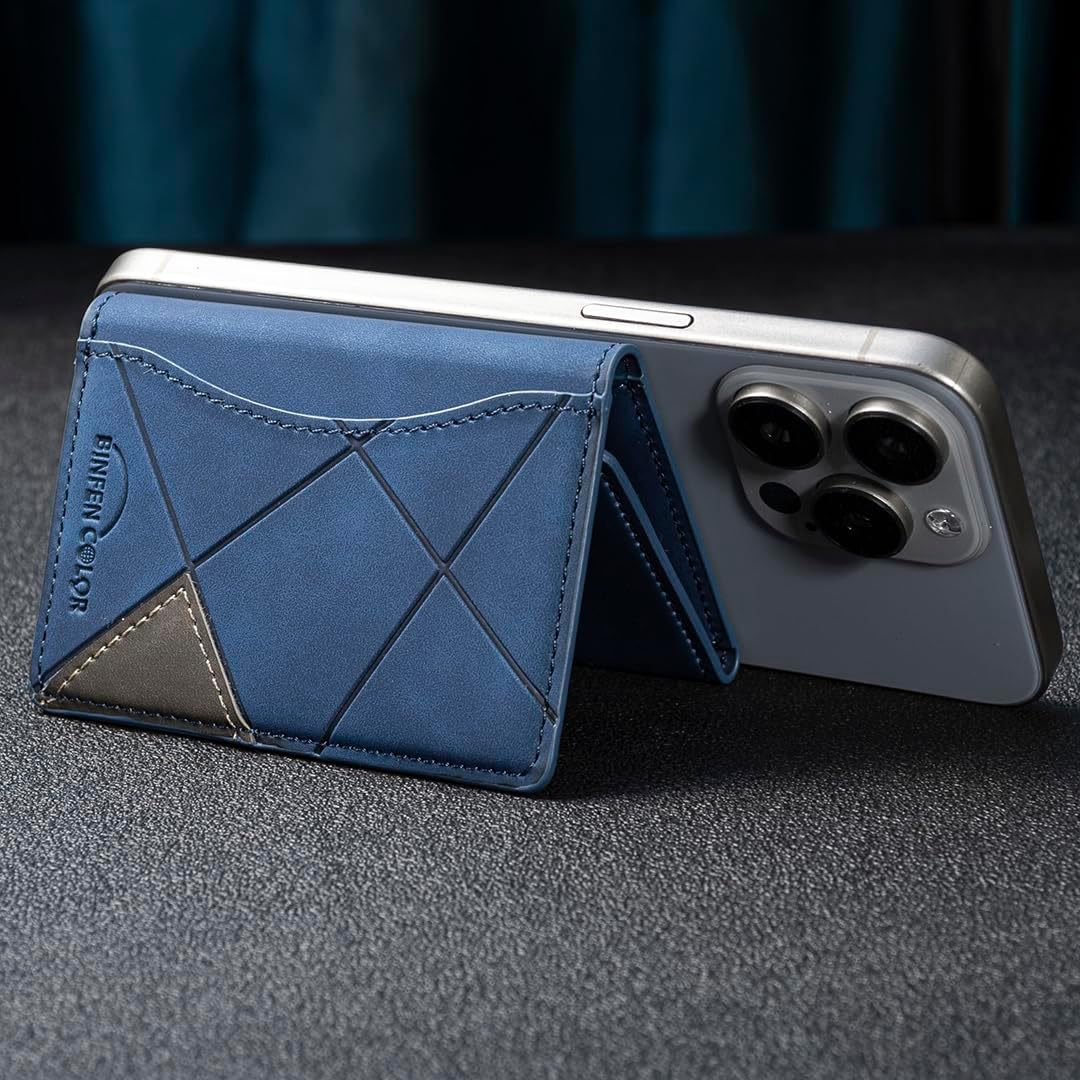 iTape Leather Magnetic Phone Wallet Compatible with Various Phone Models Android and iOS, Ultra-thin Trifold Wallet Card Holder Flip Stand Purple