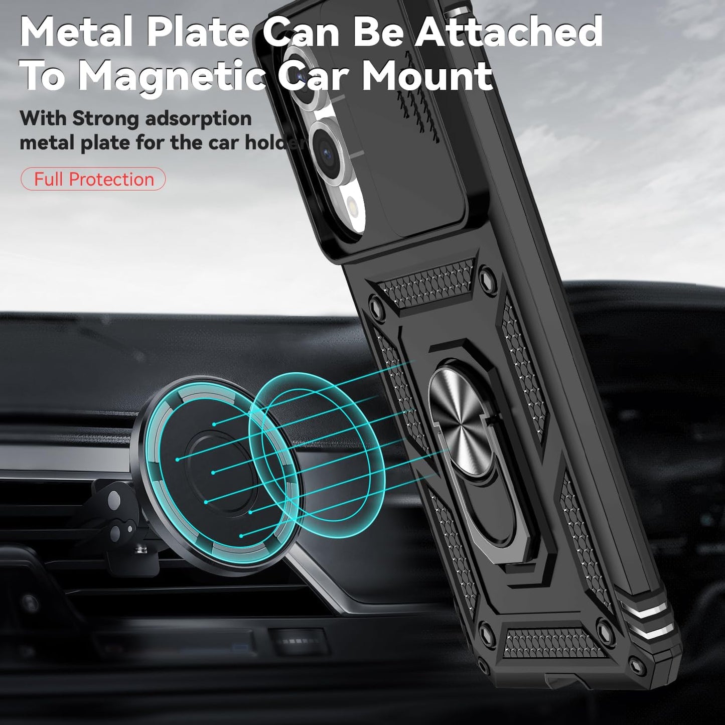 iTape Magnetic Car Mount 2 in 1 Phone Case for Samsung Galaxy S25 Edge 5G, Military Grade Protective Case, Phone Case Built-in 360° Rotating Ring Bracket Buckle Push Window Lens Protection Red