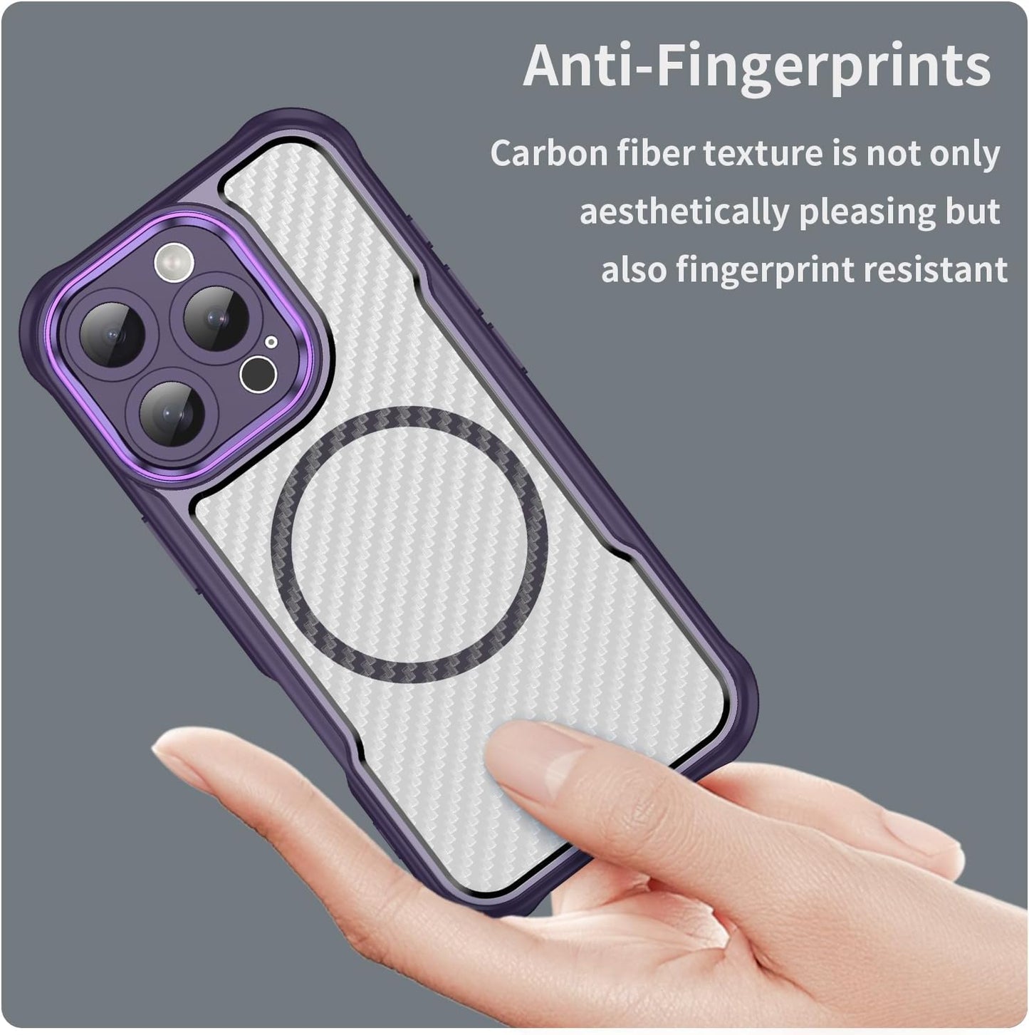 Magnetic carbon fibre case for iPhone 16 Pro, support wireless charging, carbon fibre shockproof slim case Purple