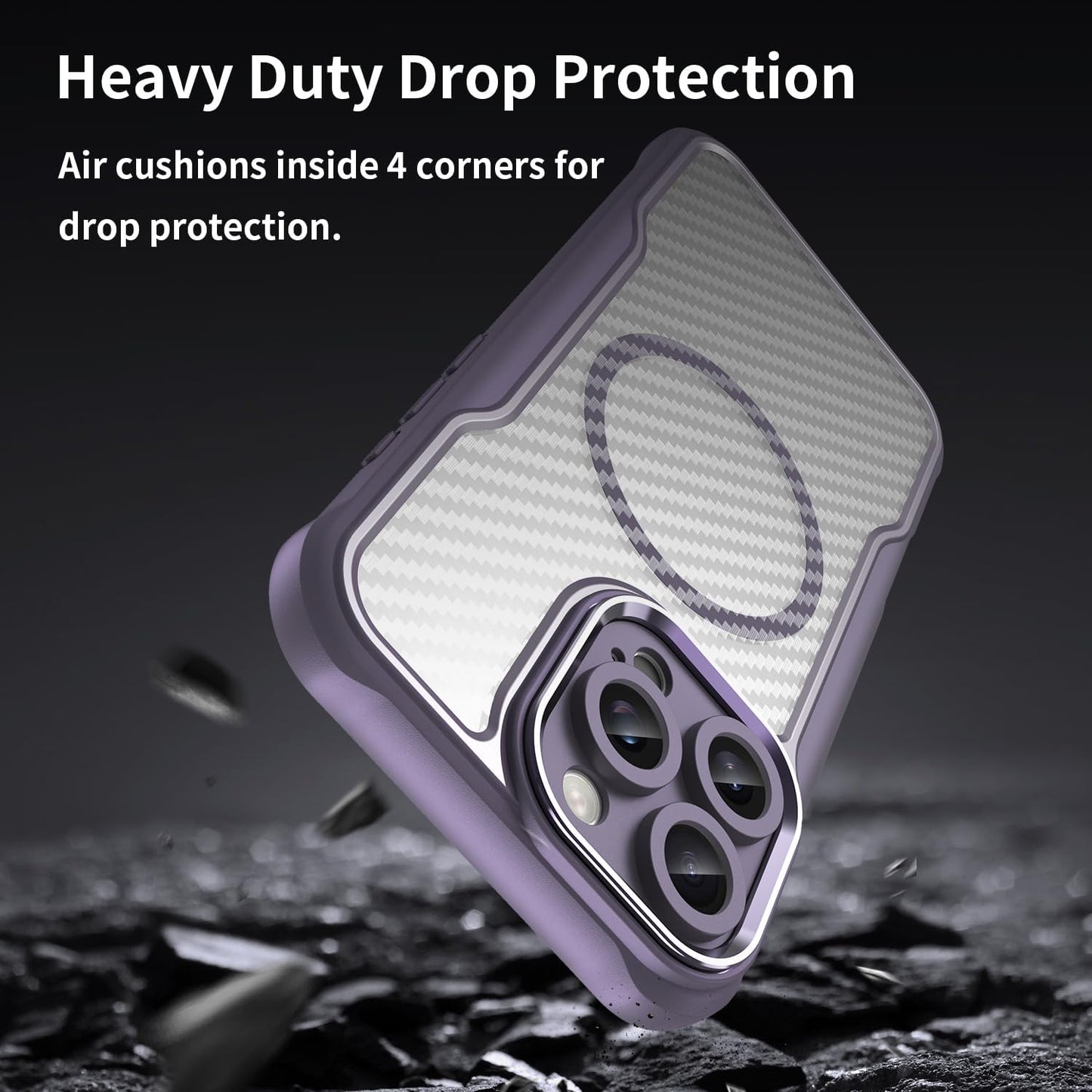 Magnetic carbon fibre case for iPhone 16 Pro max, support wireless charging, carbon fibre shockproof slim case Black