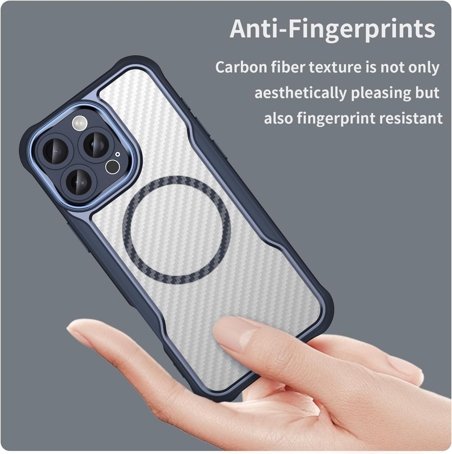 Magnetic carbon fibre case for iPhone 16 Pro max, support wireless charging, carbon fibre shockproof slim case Black
