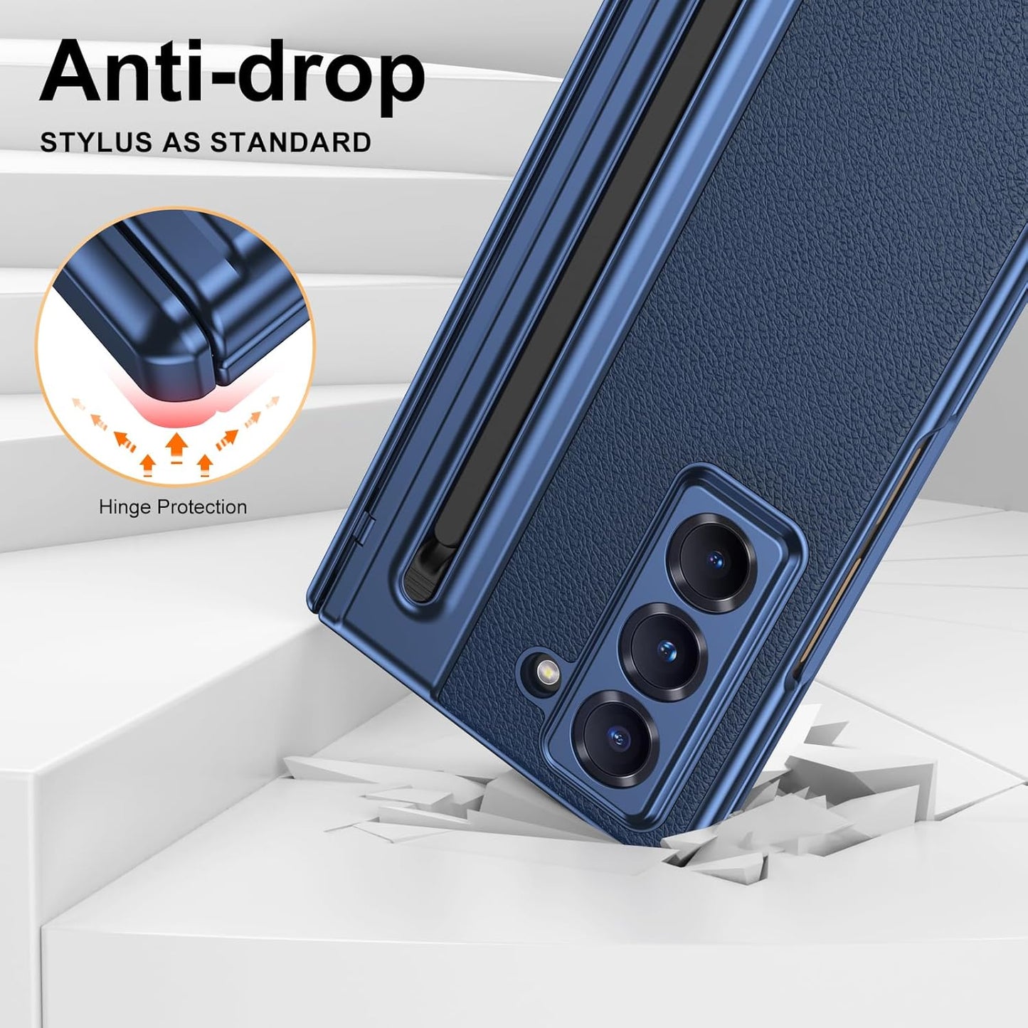 iTape Lightweight phone case for Samsung W25, hinged case supports wireless charging with lens protection, screen protector, complimentary stylus, drop-proof and fingerprint resistant Gold