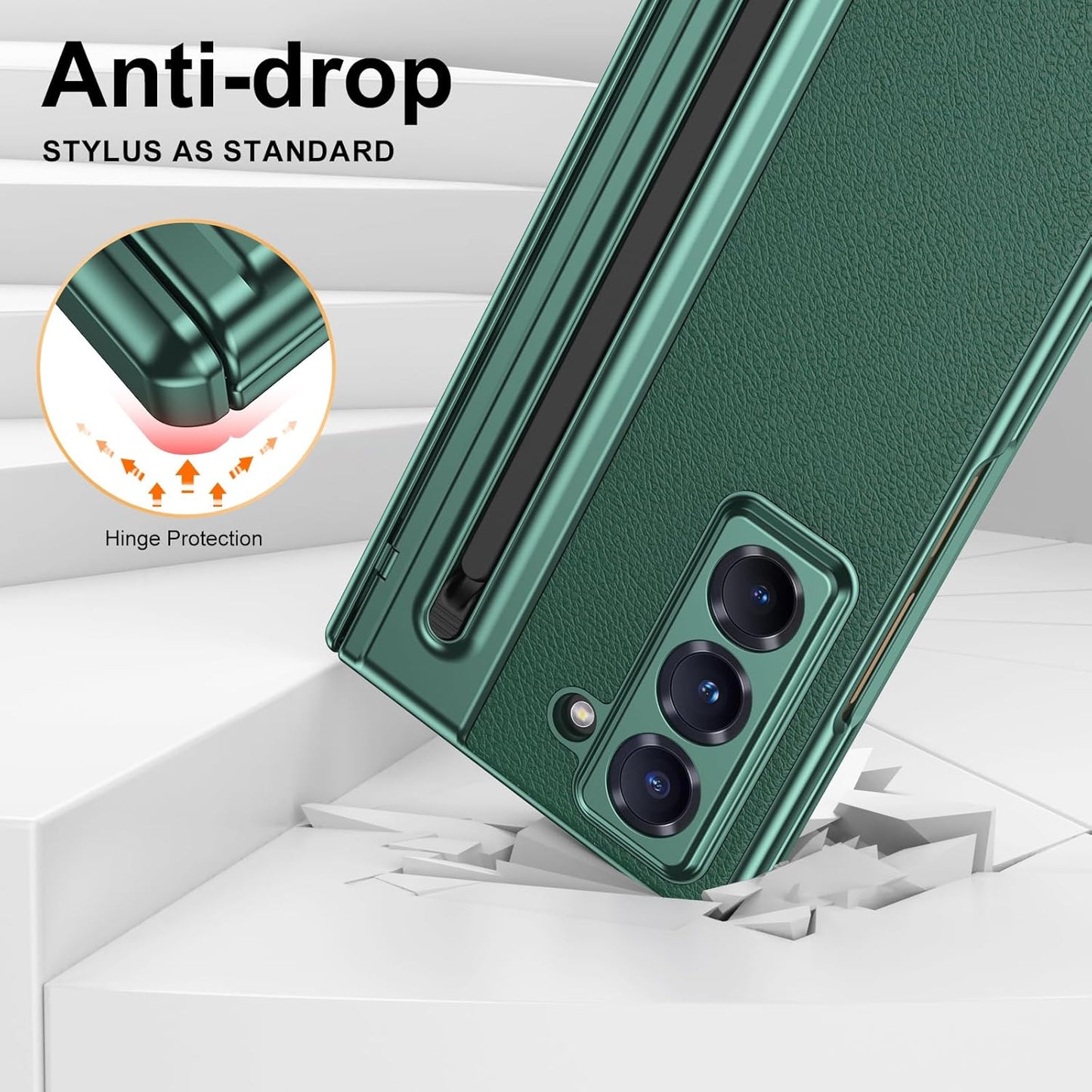 iTape Lightweight phone case for Samsung W25, hinged case supports wireless charging with lens protection, screen protector, complimentary stylus, drop-proof and fingerprint resistant Gold