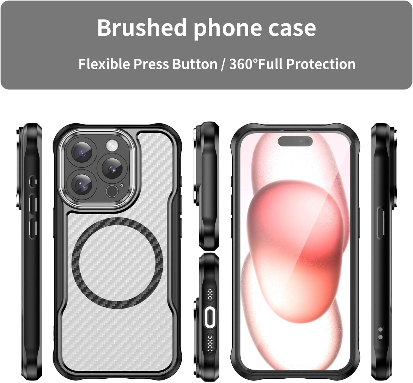 Magnetic carbon fibre case for iPhone 15 Pro, support wireless charging, carbon fibre shockproof slim case Blue