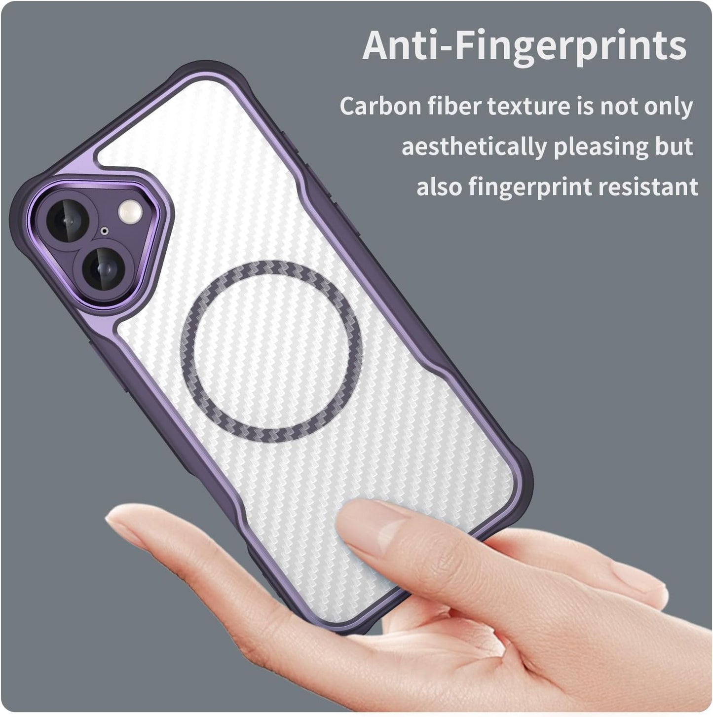 Magnetic carbon fibre case for iPhone 16 Plus, support wireless charging, carbon fibre shockproof slim case Black