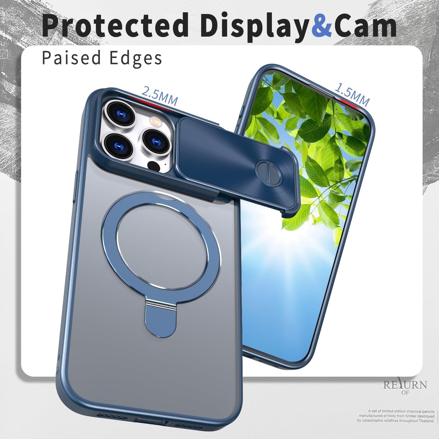 Magnetic mobile phone case for iPhone 15 Pro max, 360° rotating bracket supports wireless charging, camera sliding window protection, shockproof ultra-thin shell