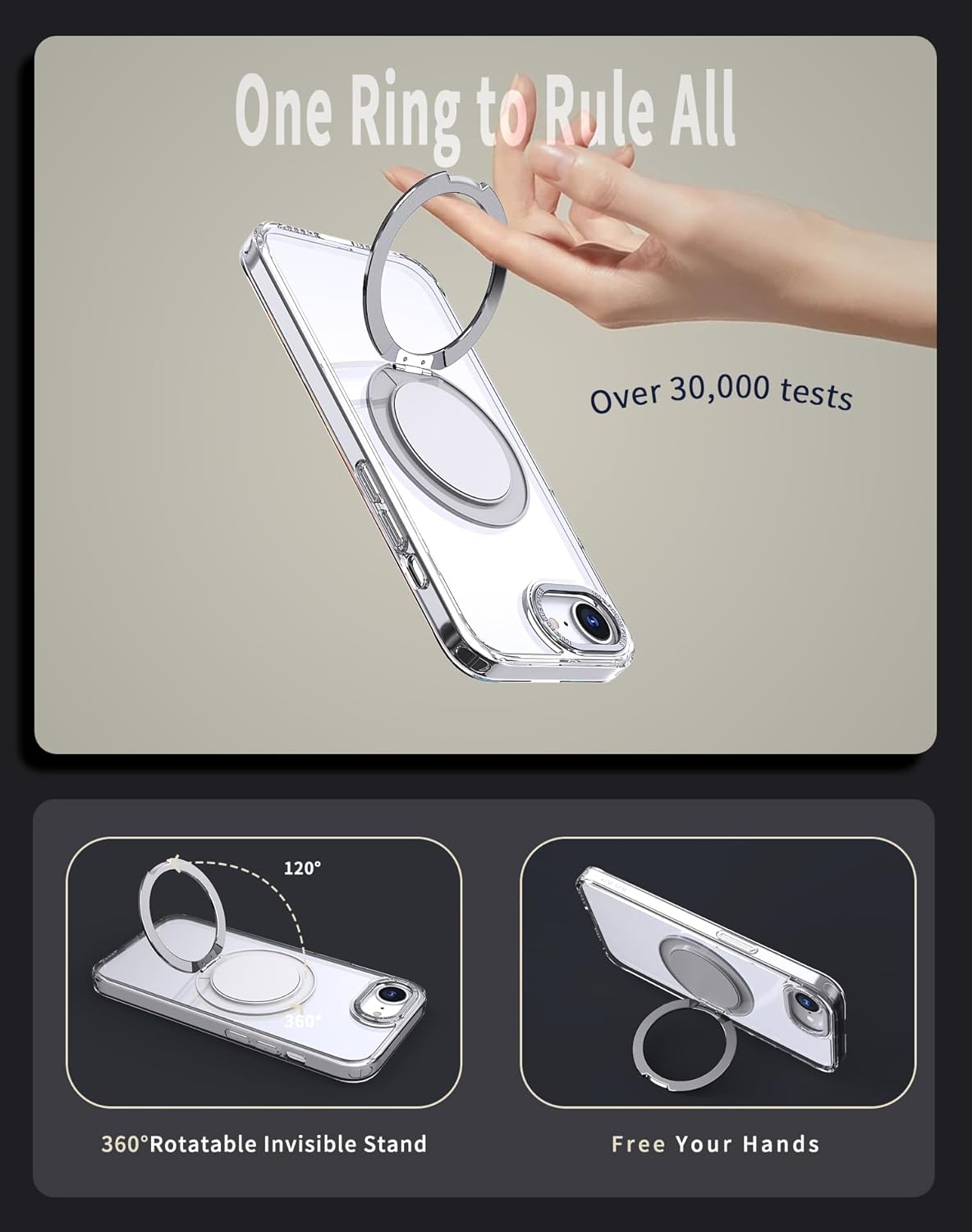 Magnetic phone case for iPhone 16E, mechanical gear 360° rotating bracket supports wireless charging, shockproof ultra-thin shell