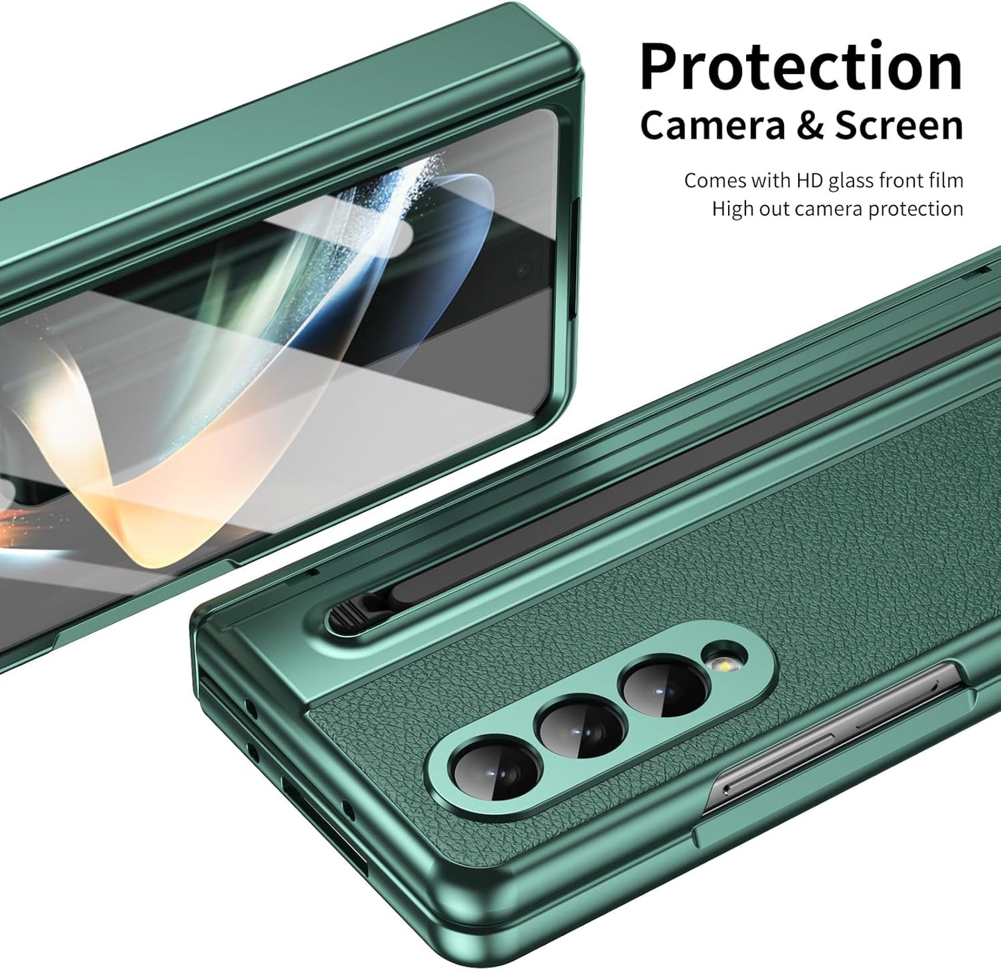 iTape Lightweight phone case for Samsung Galaxy Z Fold4, hinged case supports wireless charging with lens protection, screen protector, complimentary stylus, drop-proof and fingerprint resistant Blue