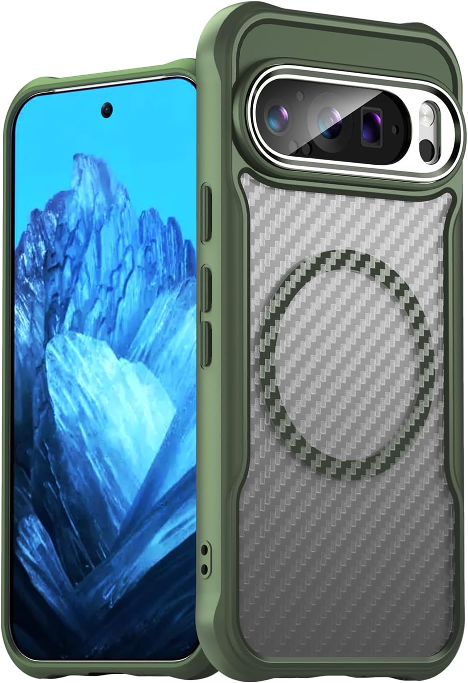 iTape Magnetic carbon fibre case for Google Pixel 9 Pro, support wireless charging, carbon fibre shockproof slim case Black