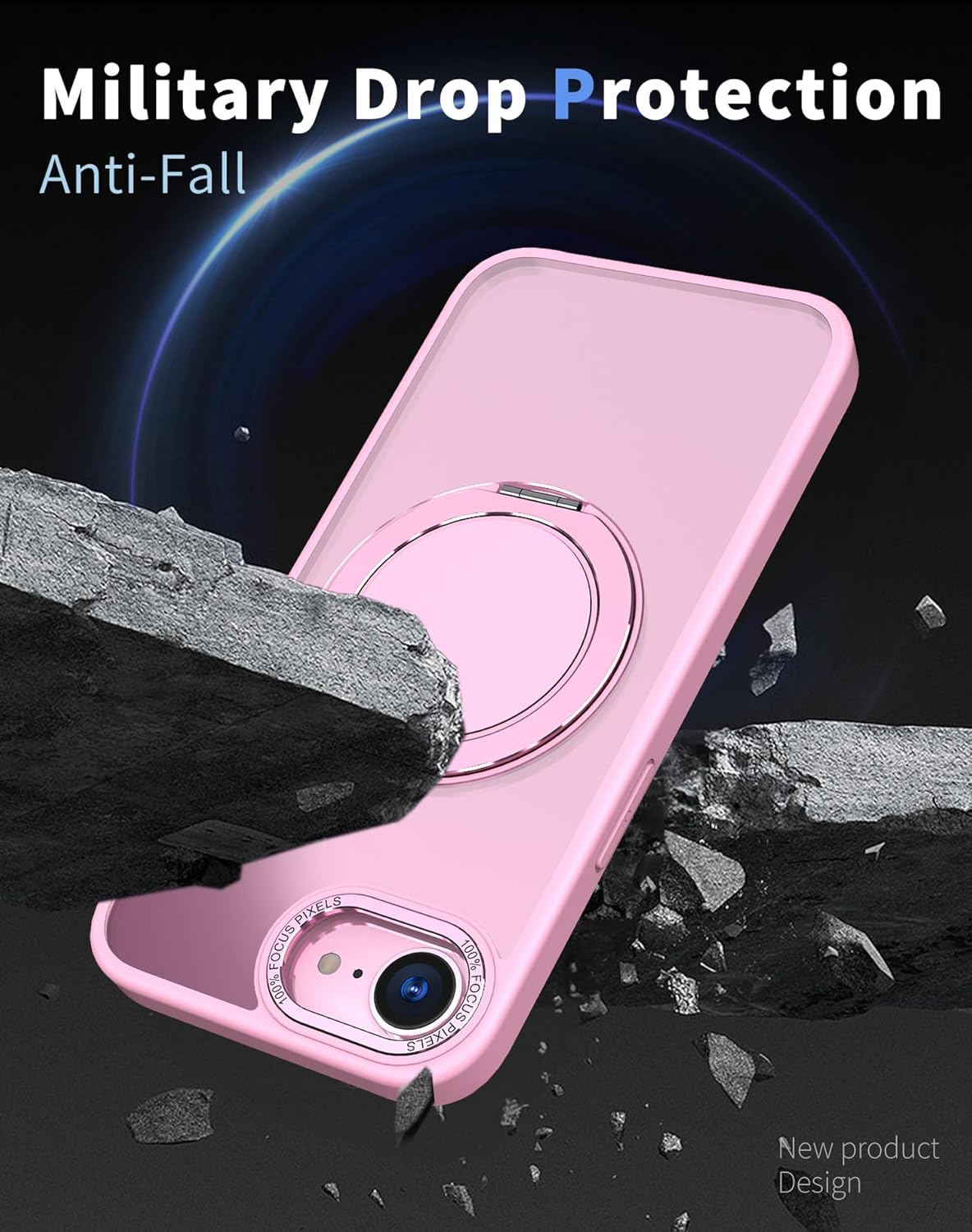 Magnetic phone case for iPhone 16E, mechanical gear 360° rotating bracket supports wireless charging, shockproof ultra-thin shell