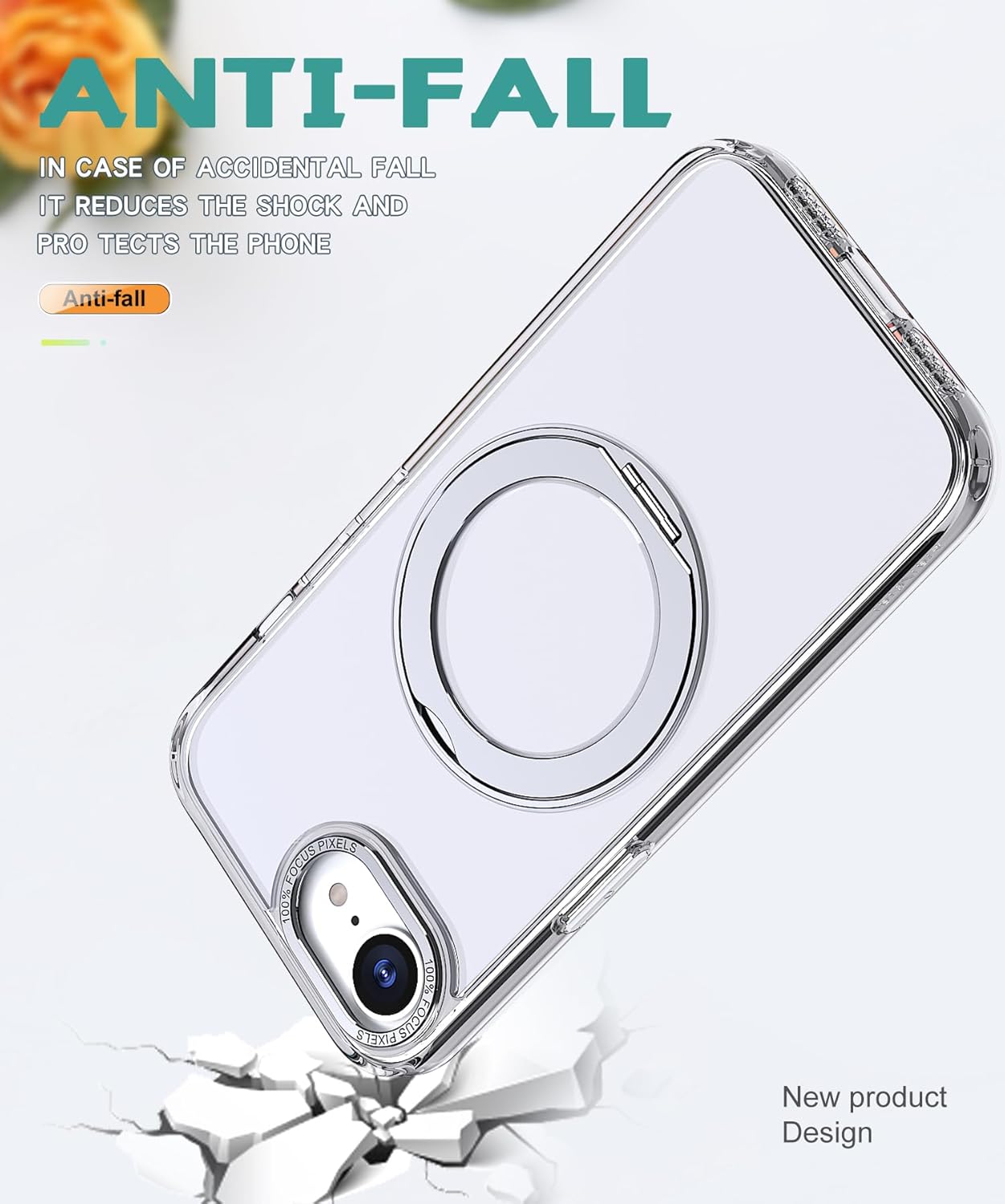 Magnetic phone case for iPhone 16E, 360° rotating bracket supports wireless charging, shockproof ultra-thin shell Gray