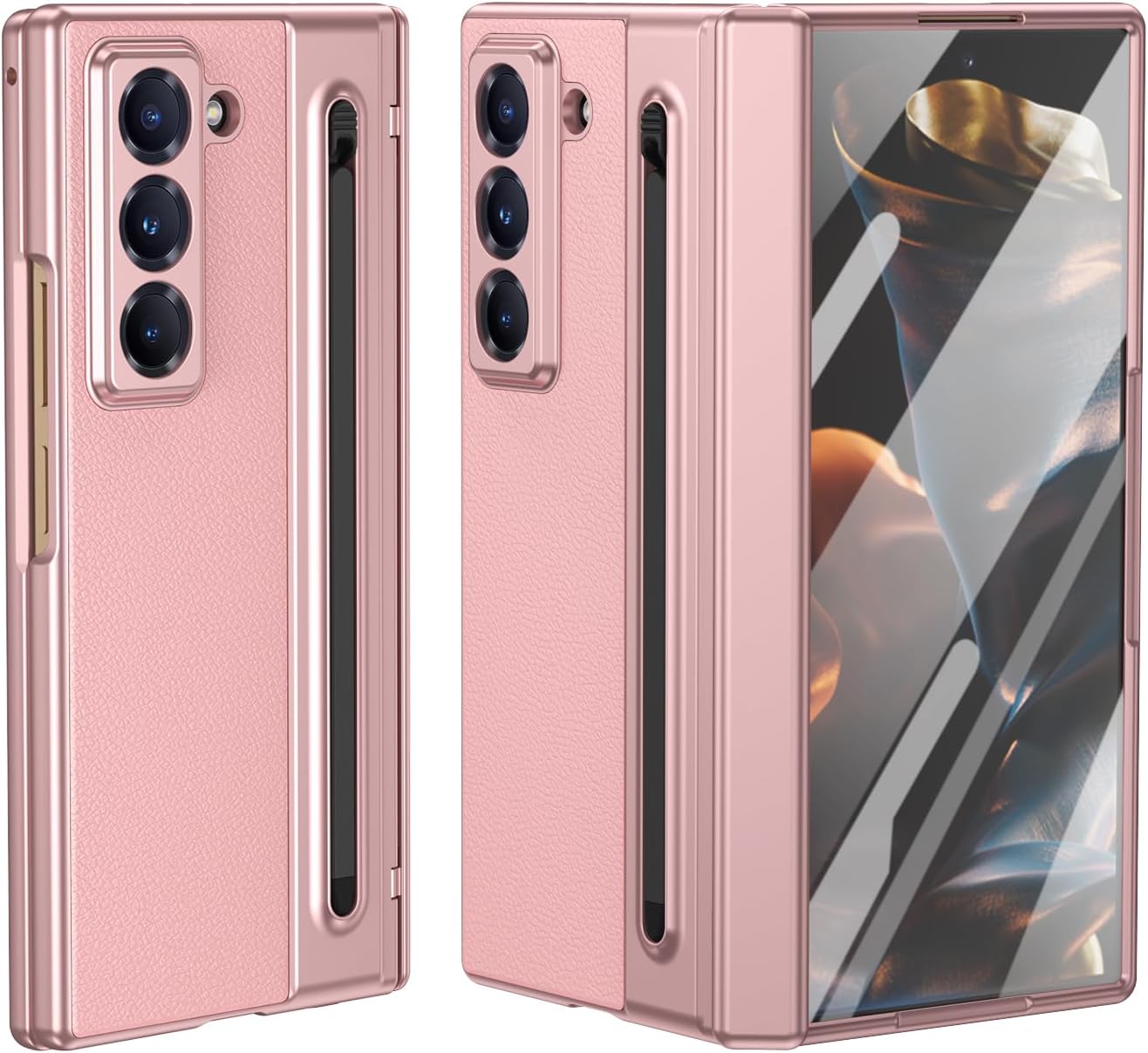 iTape Lightweight phone case for Samsung W25, hinged case supports wireless charging with lens protection, screen protector, complimentary stylus, drop-proof and fingerprint resistant Gold